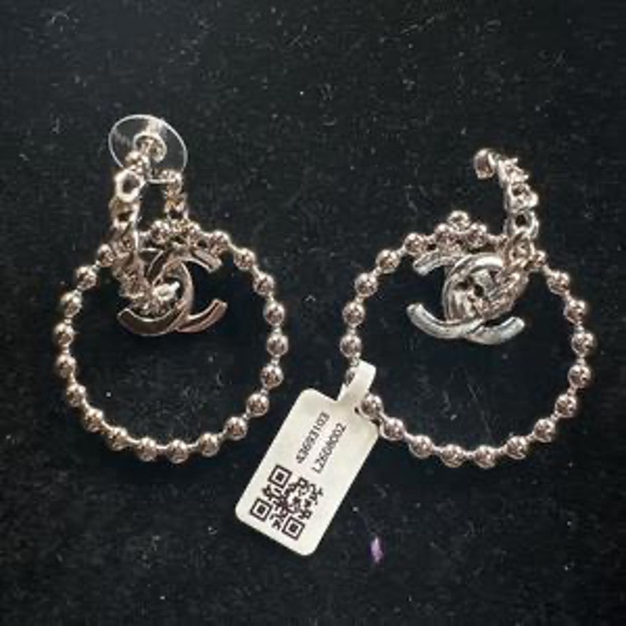 CHANEL Silver Hoop Double C Stud Earrings LZ608002