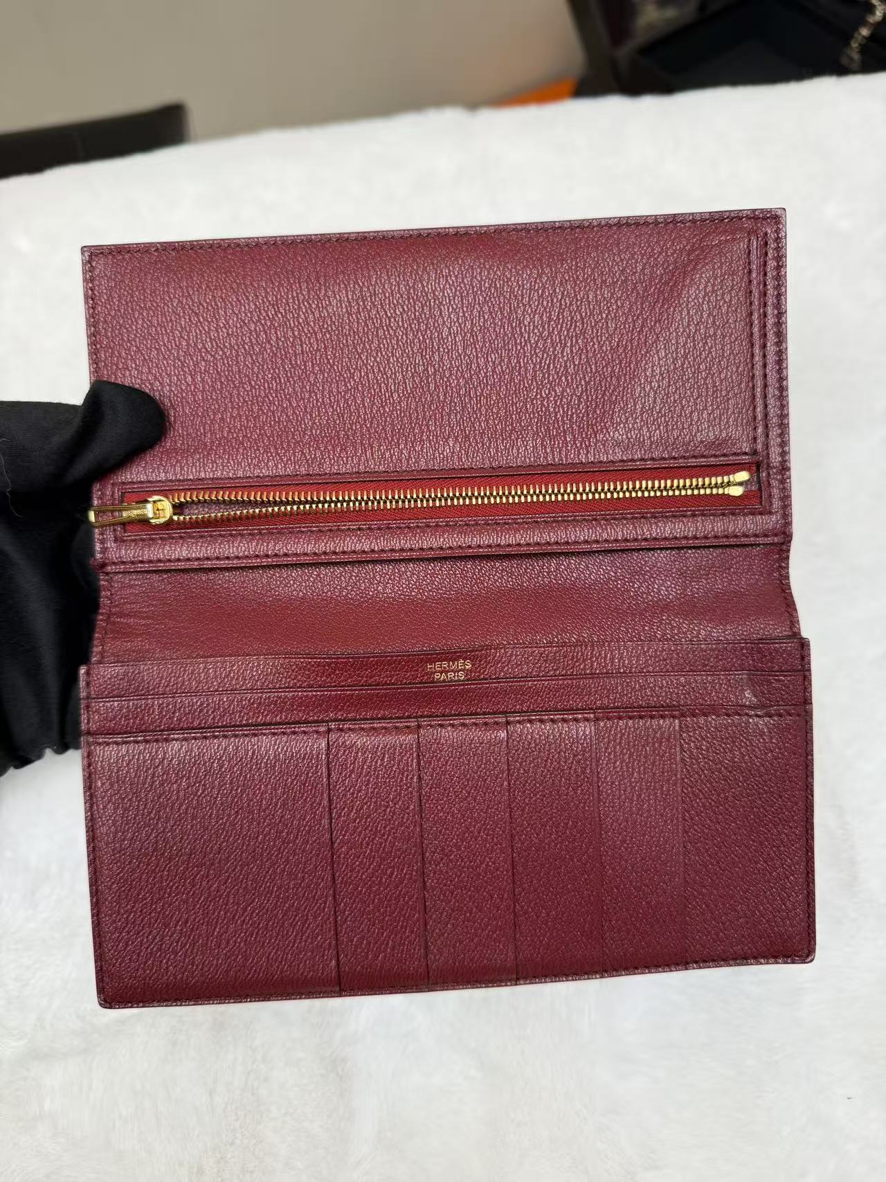 Hermès bearn Luxury Crocodile Embossed Leather Wallet - Burgundy