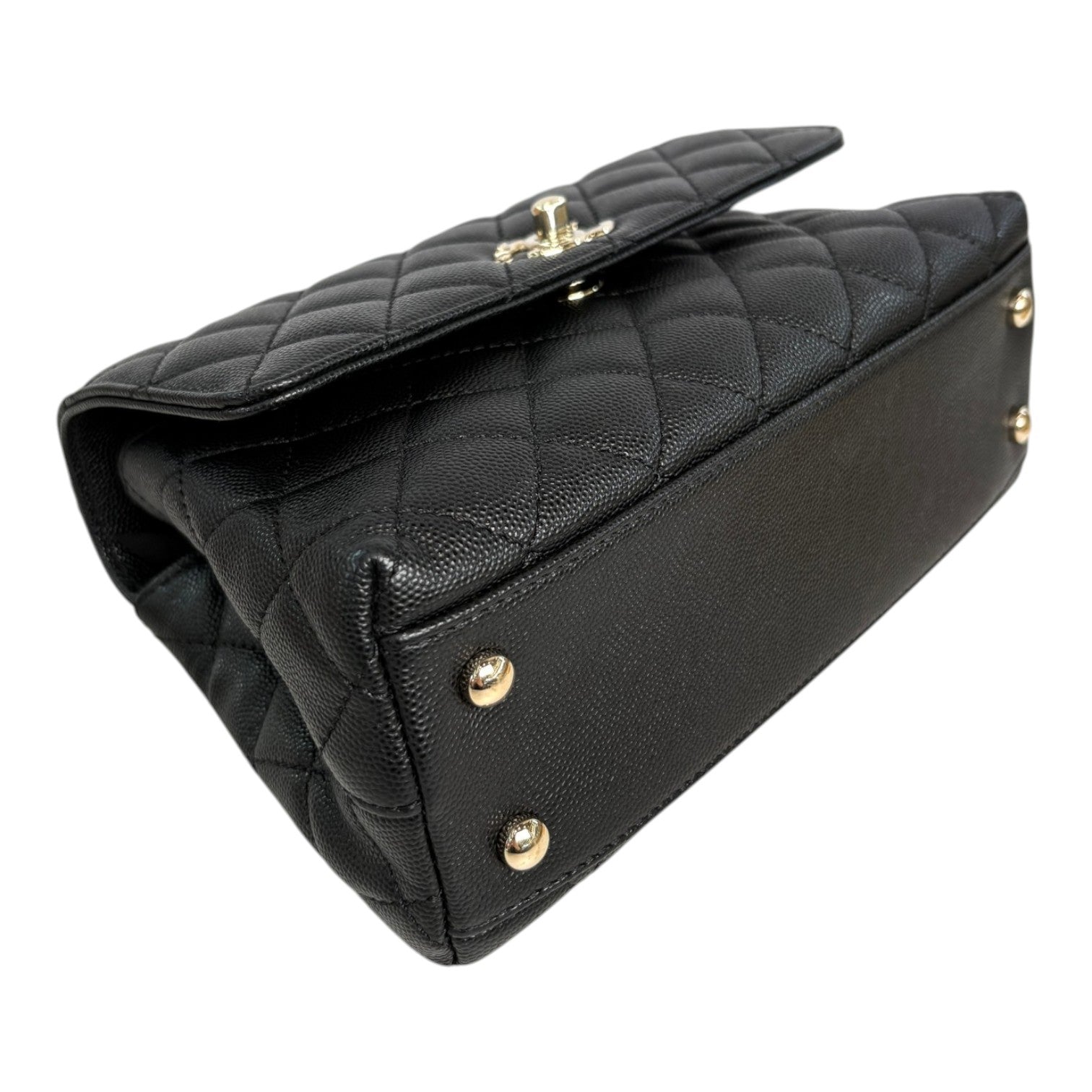 Chanel Black Caviar Coco Handle Small Bag with Chain Handle