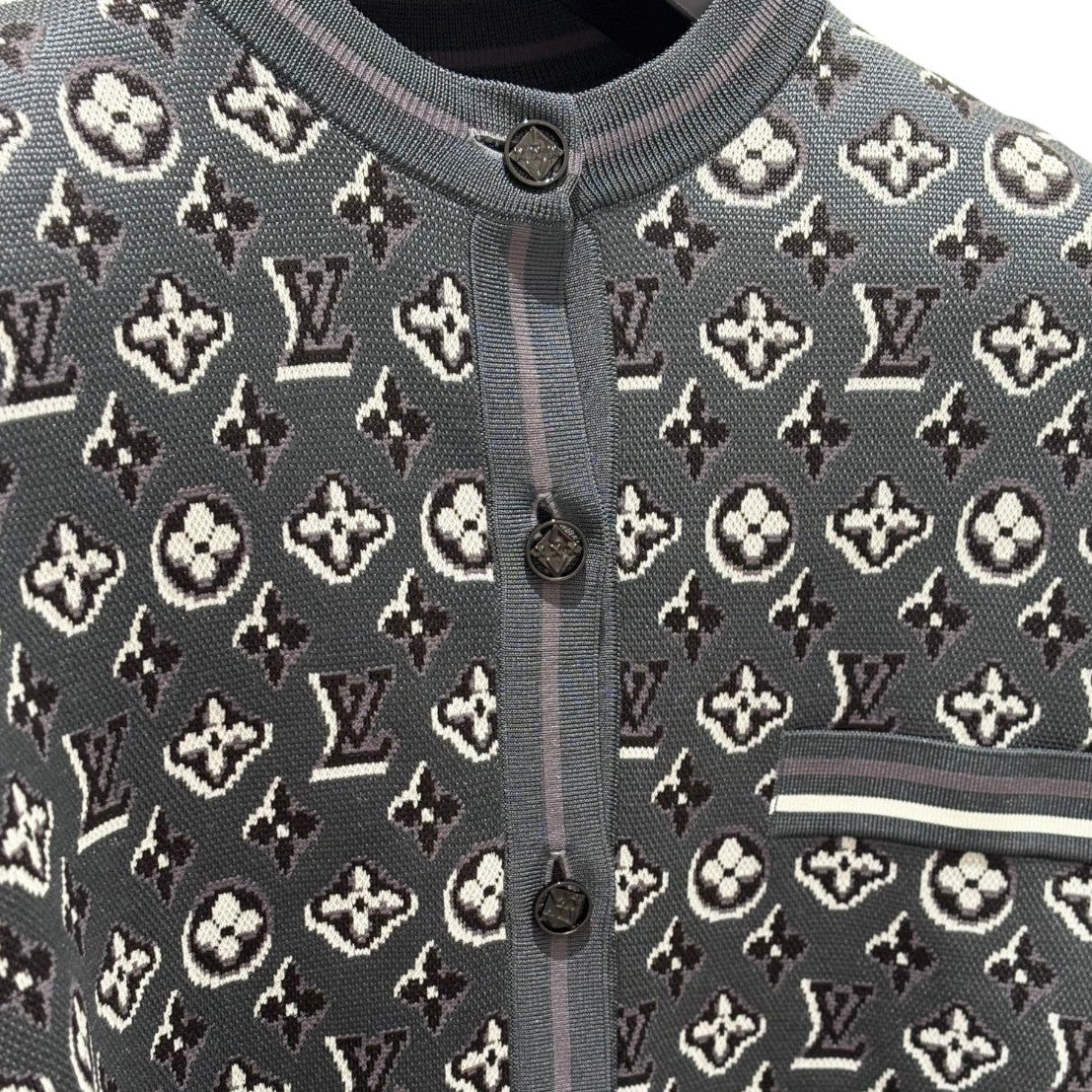 Louis Vuitton Grey Silk Monogram Shadow Jacquard Cardigan - Size M