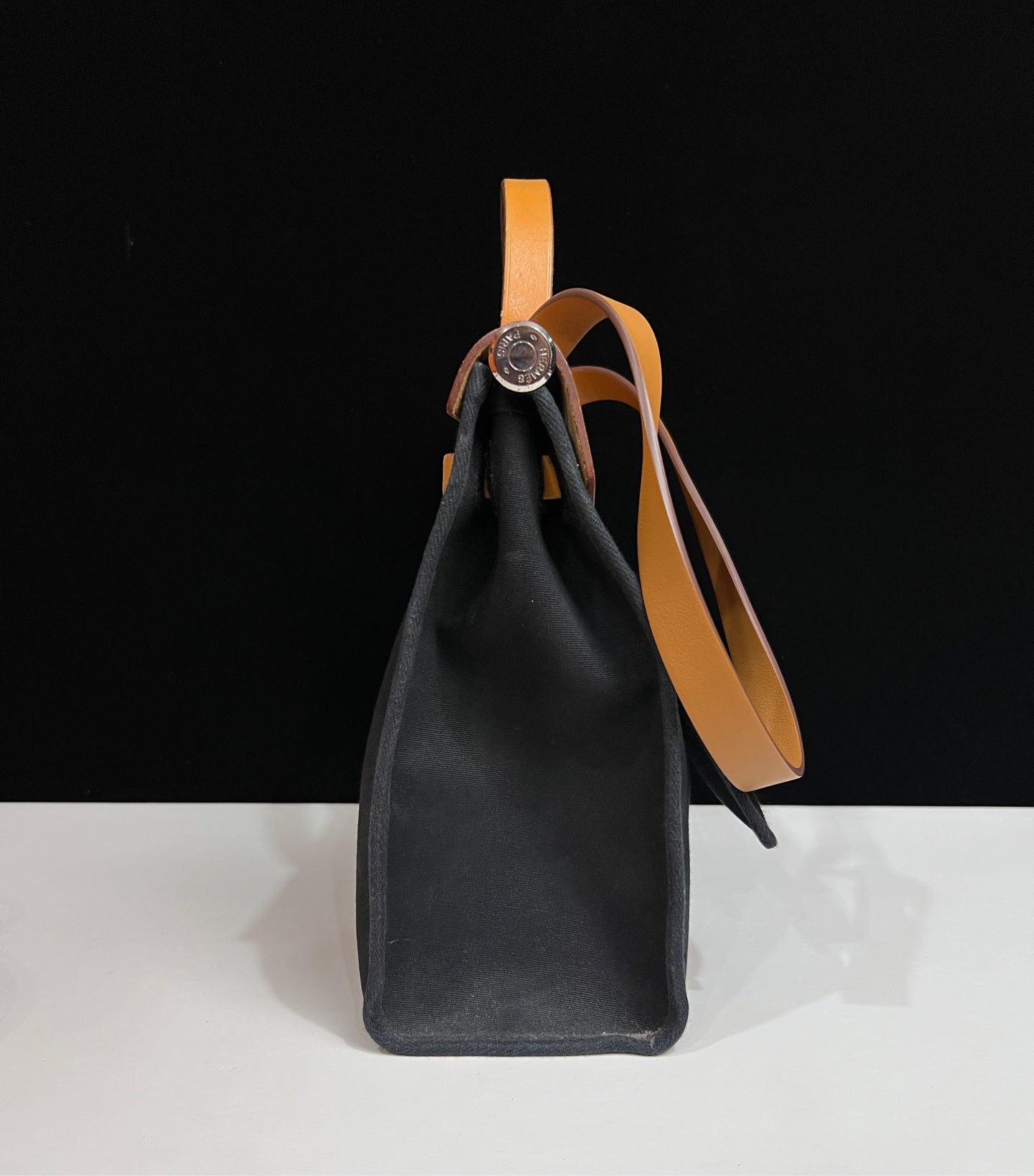 Hermès Herbag 31 Black Canvas Tan Leather Palladium Hardware G Stamp
