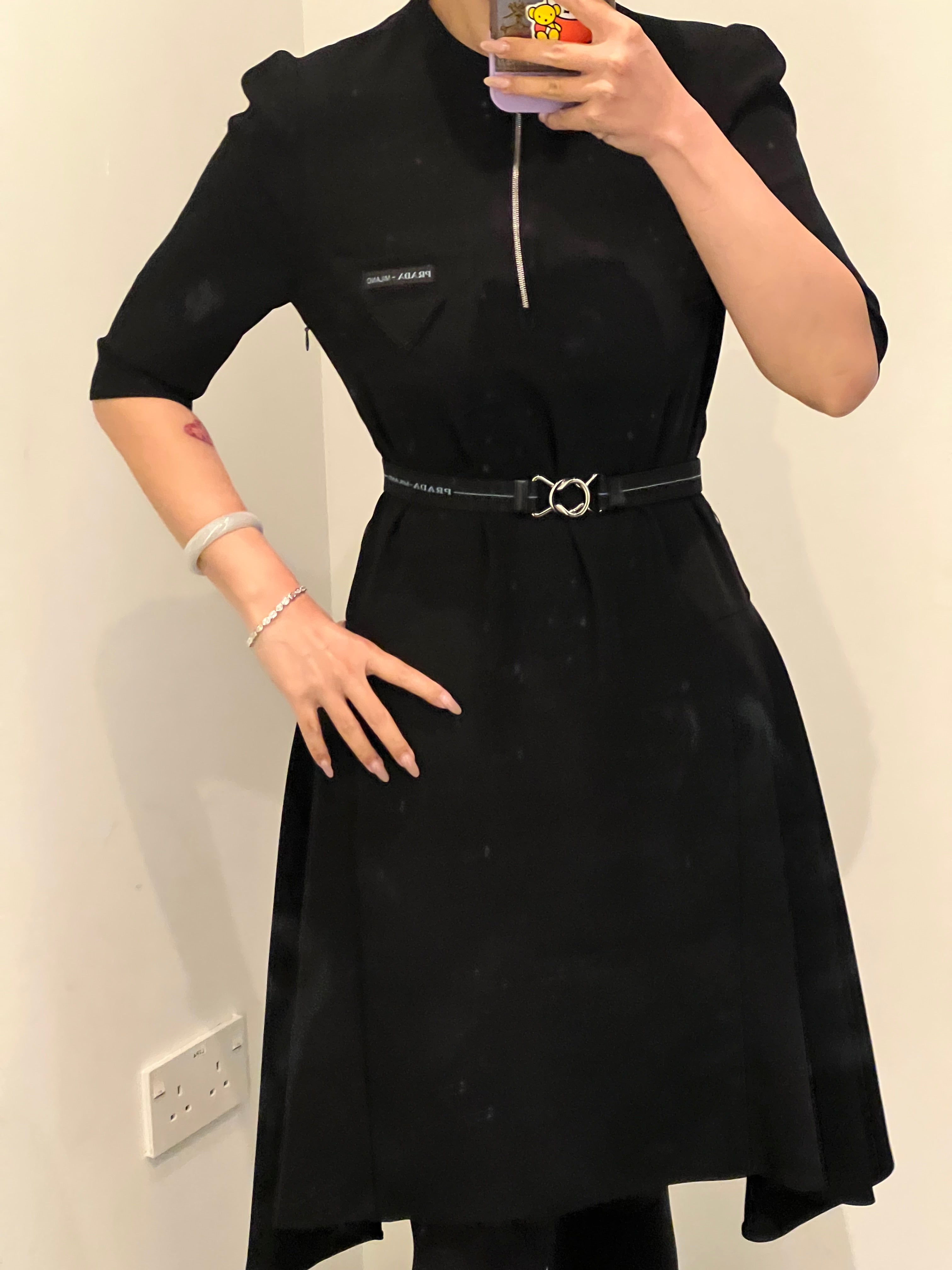 Prada Black Asymmetric Hem Dress with Belt Sz 38 SYCYA143