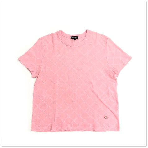 Chanel Pink Diamond CC Grid Pattern Short-Sleeve T-Shirt size 34 C1345199049