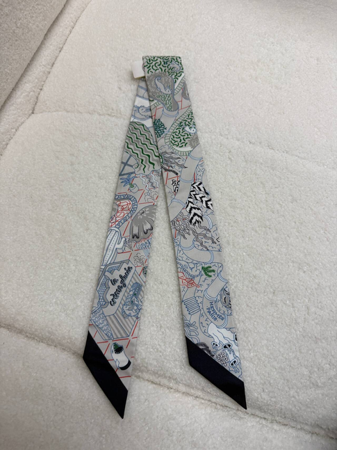 Hermès Twilly Scarf - Pearl Grey Geometric Collage