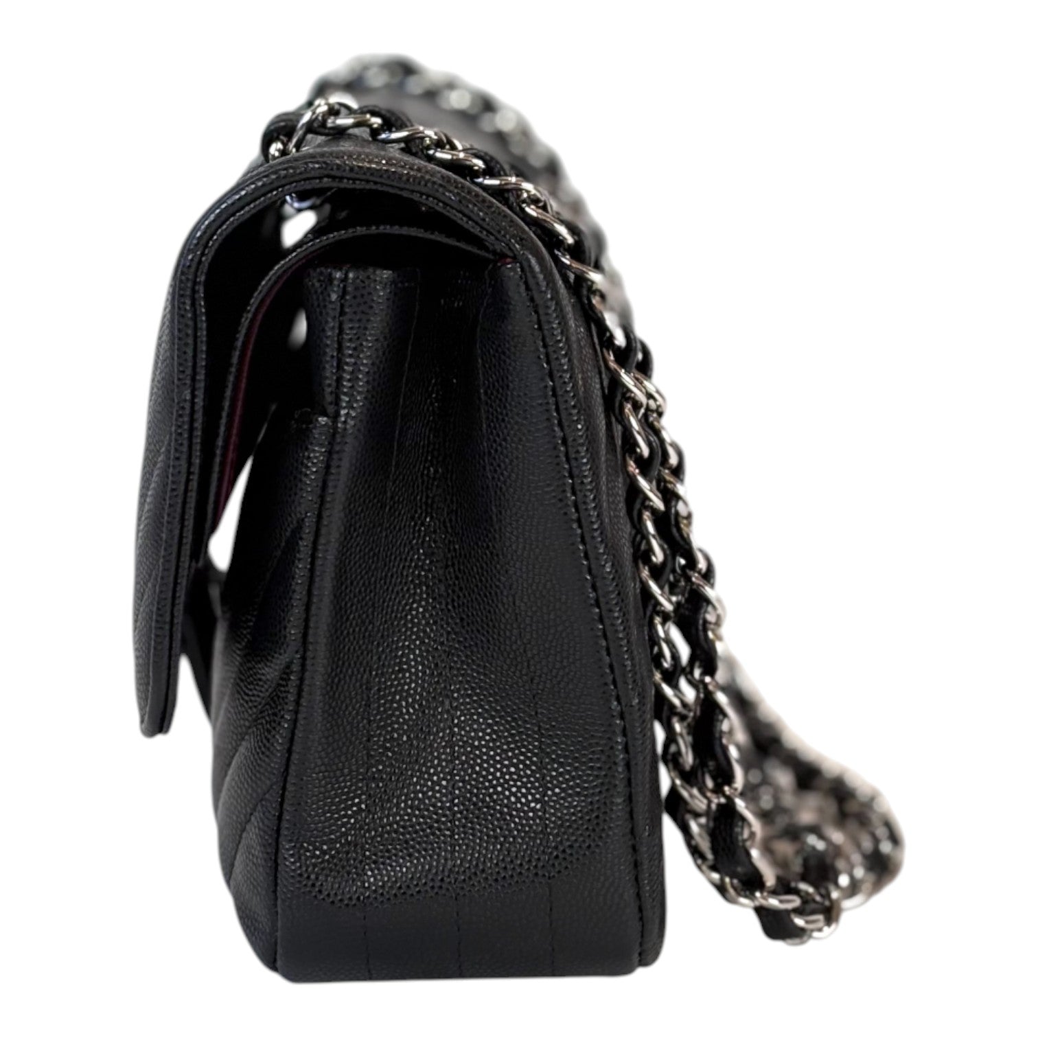 Chanel Classic Flap Medium Black Silver Chevron in Caviar Bag