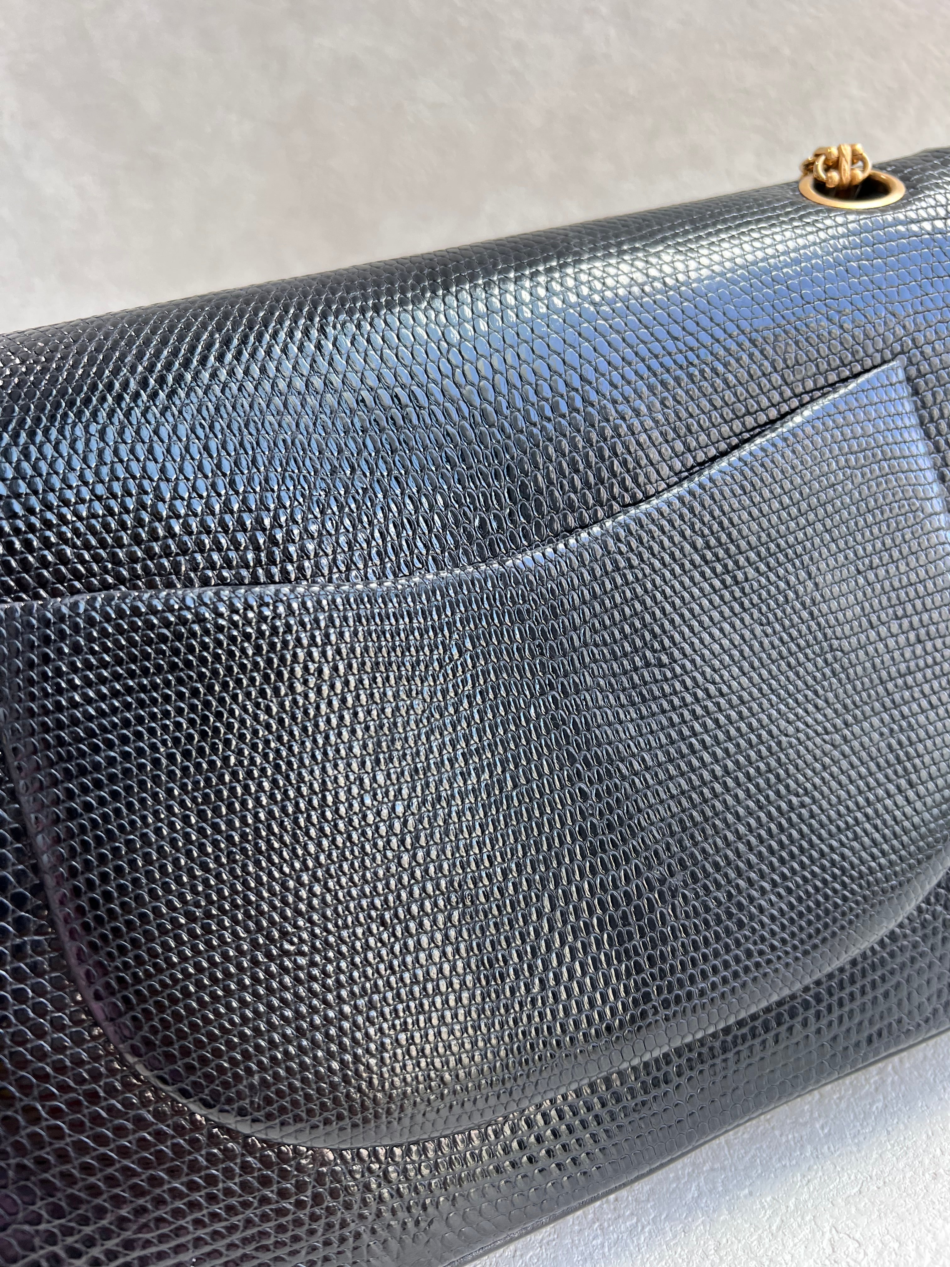 Chanel Classic Medium Double Flap Lizard Black GHW SYCYB1139