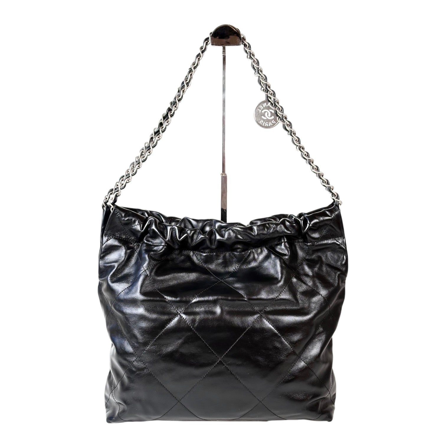 Chanel 22 Small Bag Black Calfskin Silver - Full Set