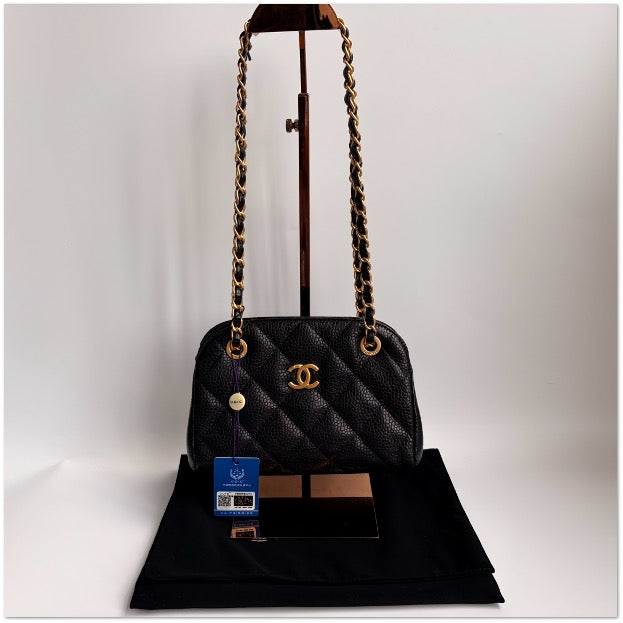 CHANEL Black Gold Caviar Leather Bowling Ball Mini C19494704590