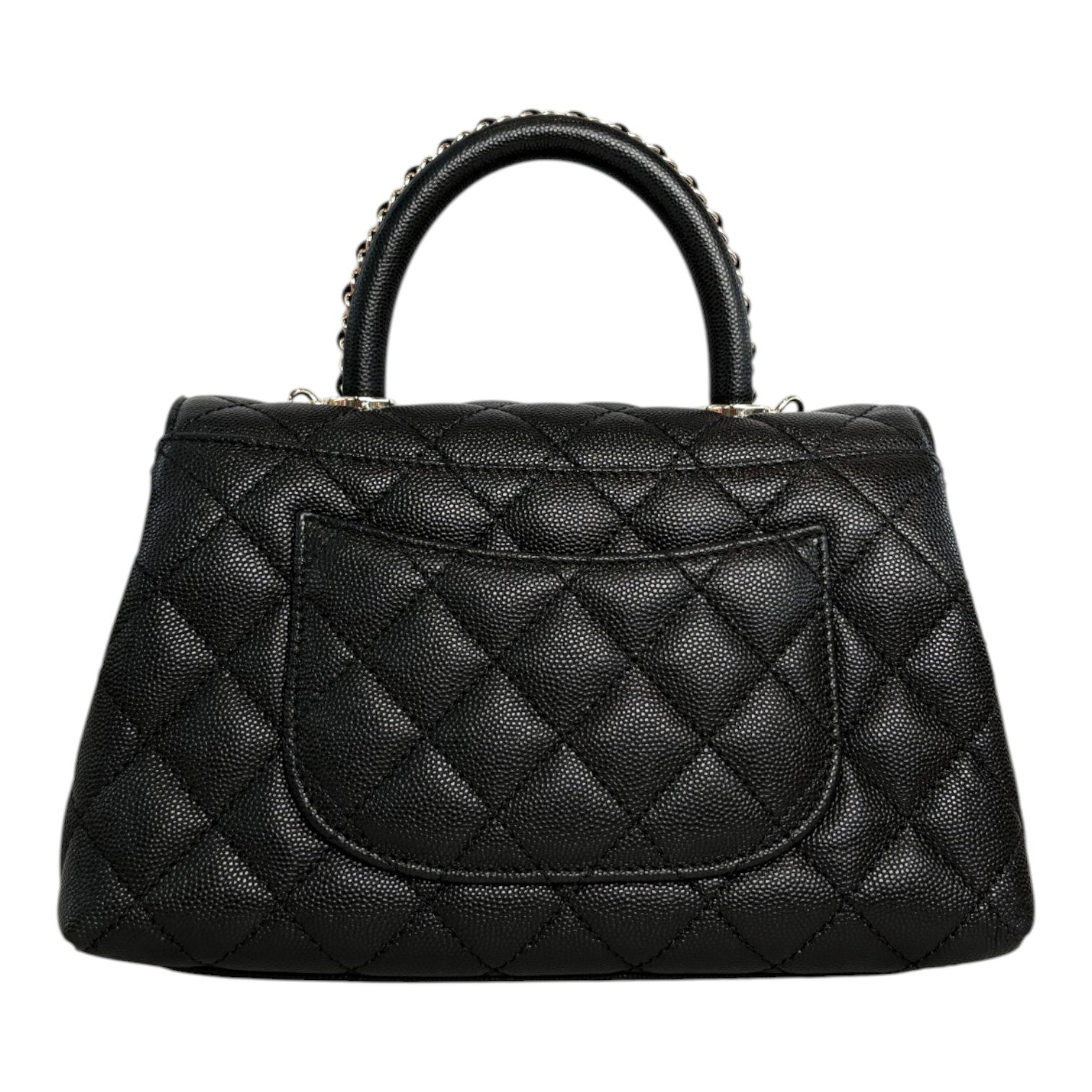 Chanel Black Caviar Coco Handle Small Bag with Chain Handle