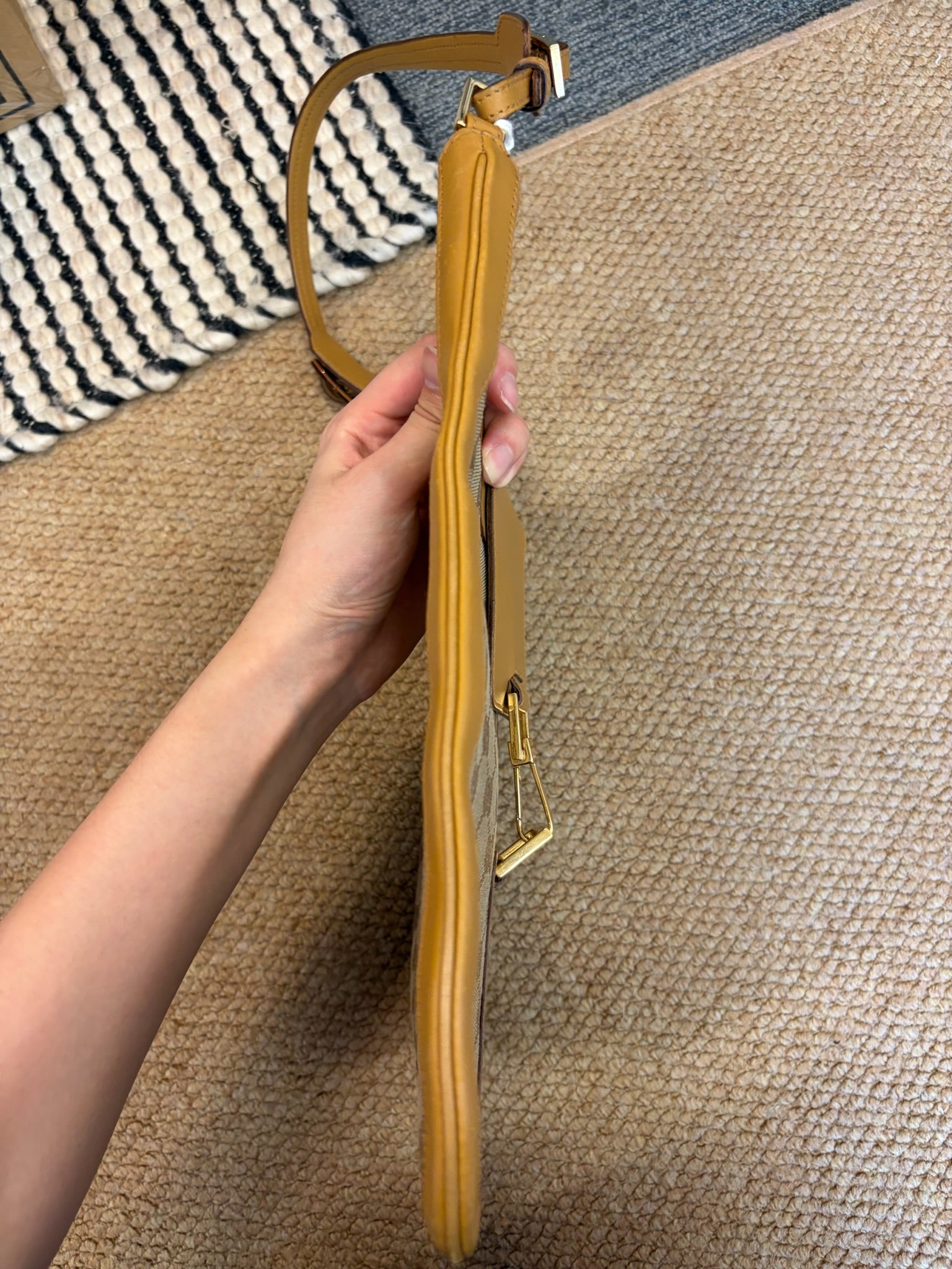 Gucci GG Shoulder Bag Light Brown Leather Trim GHW