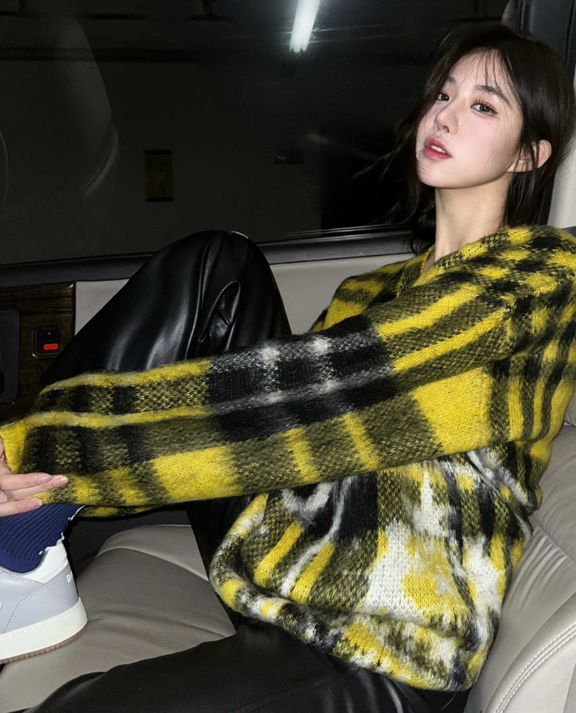 Christian Dior Yellow Plaid Mohair Cardigan Sweater