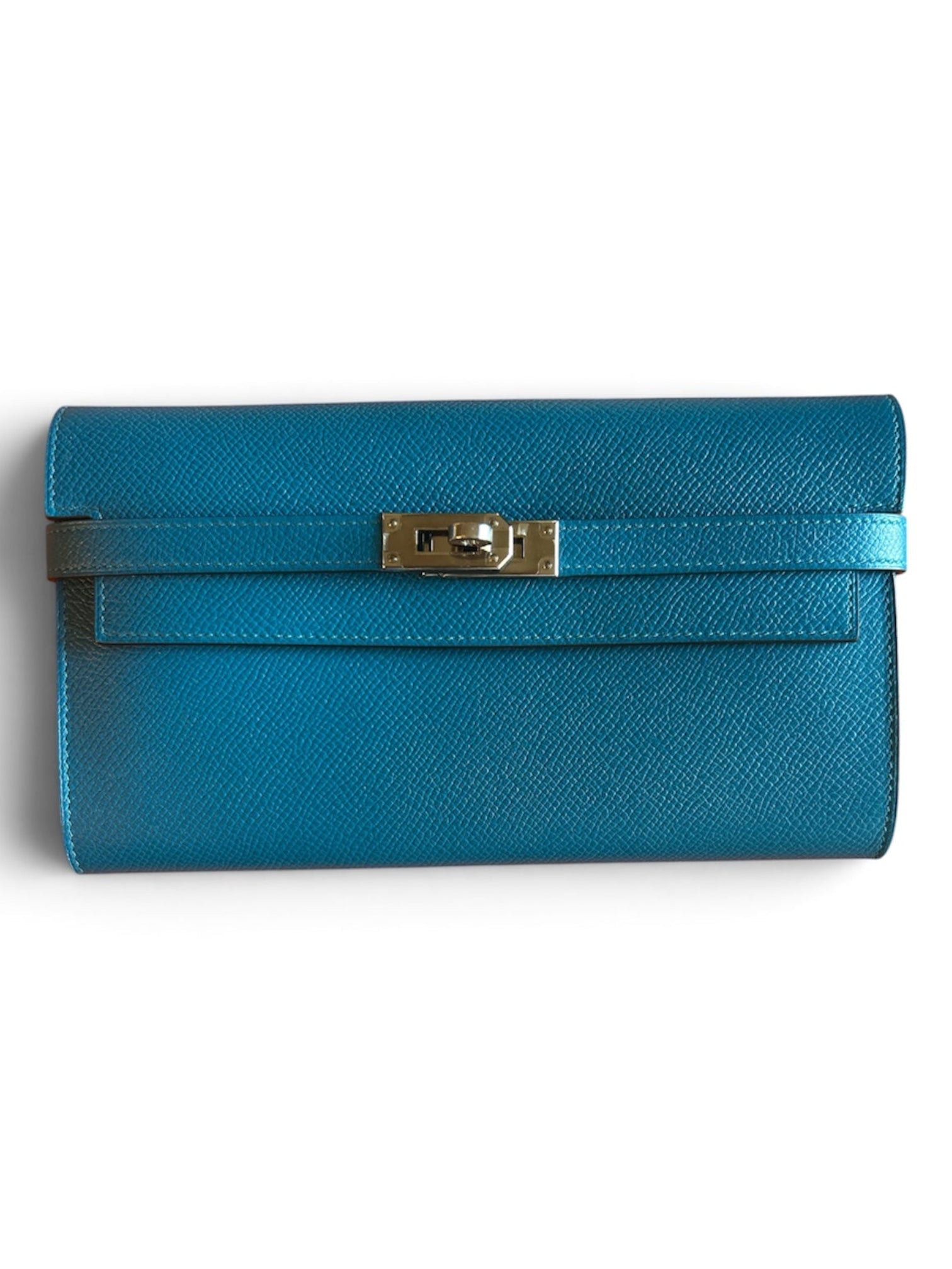 Hermes Bleu Izmir Kelly Wallet in Epsom with PHW