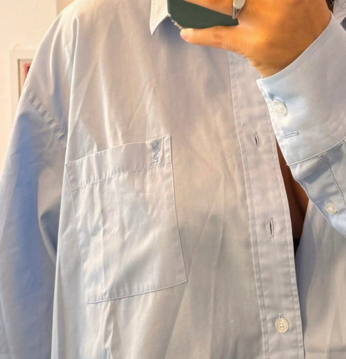 YSL Yves Saint Laurent Lilac Blue Long Sleeve button down shirt L DBXM0043