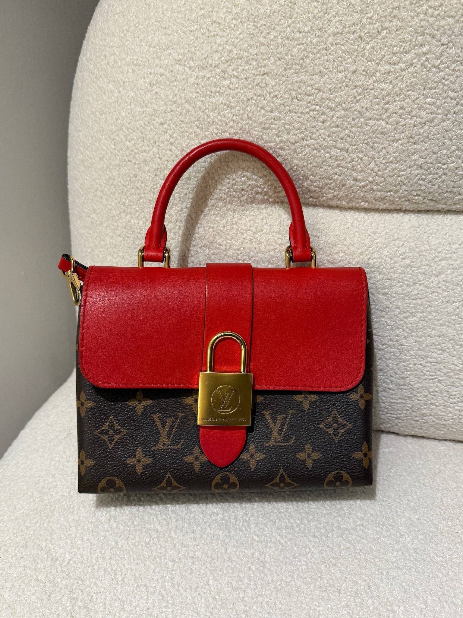 Louis Vuitton Locky BB | Monogram & Red Leather Mini Top Handle Bag