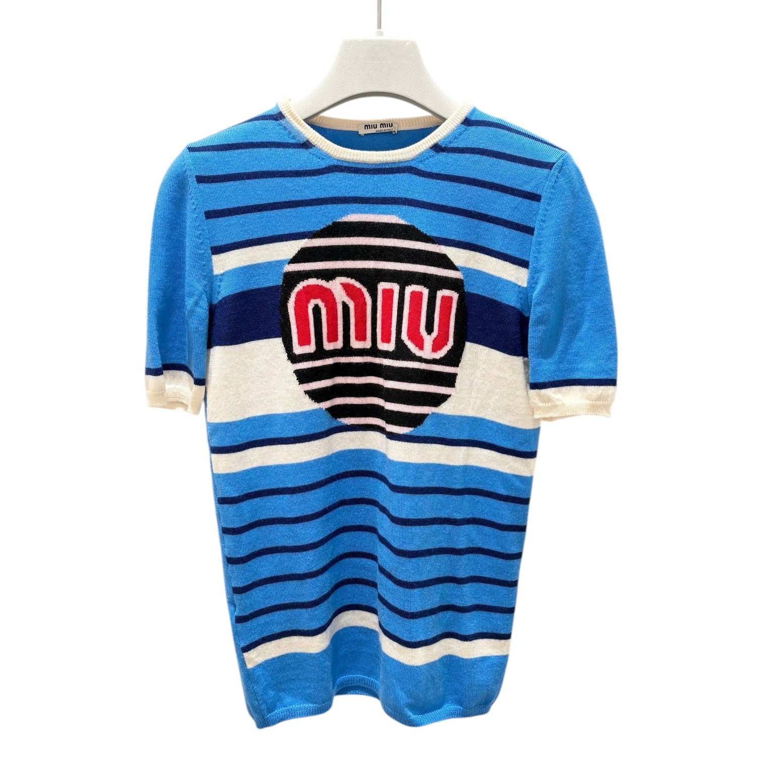 MiuMiu Blue Stripped Wool Knit Top Shirt - size 40