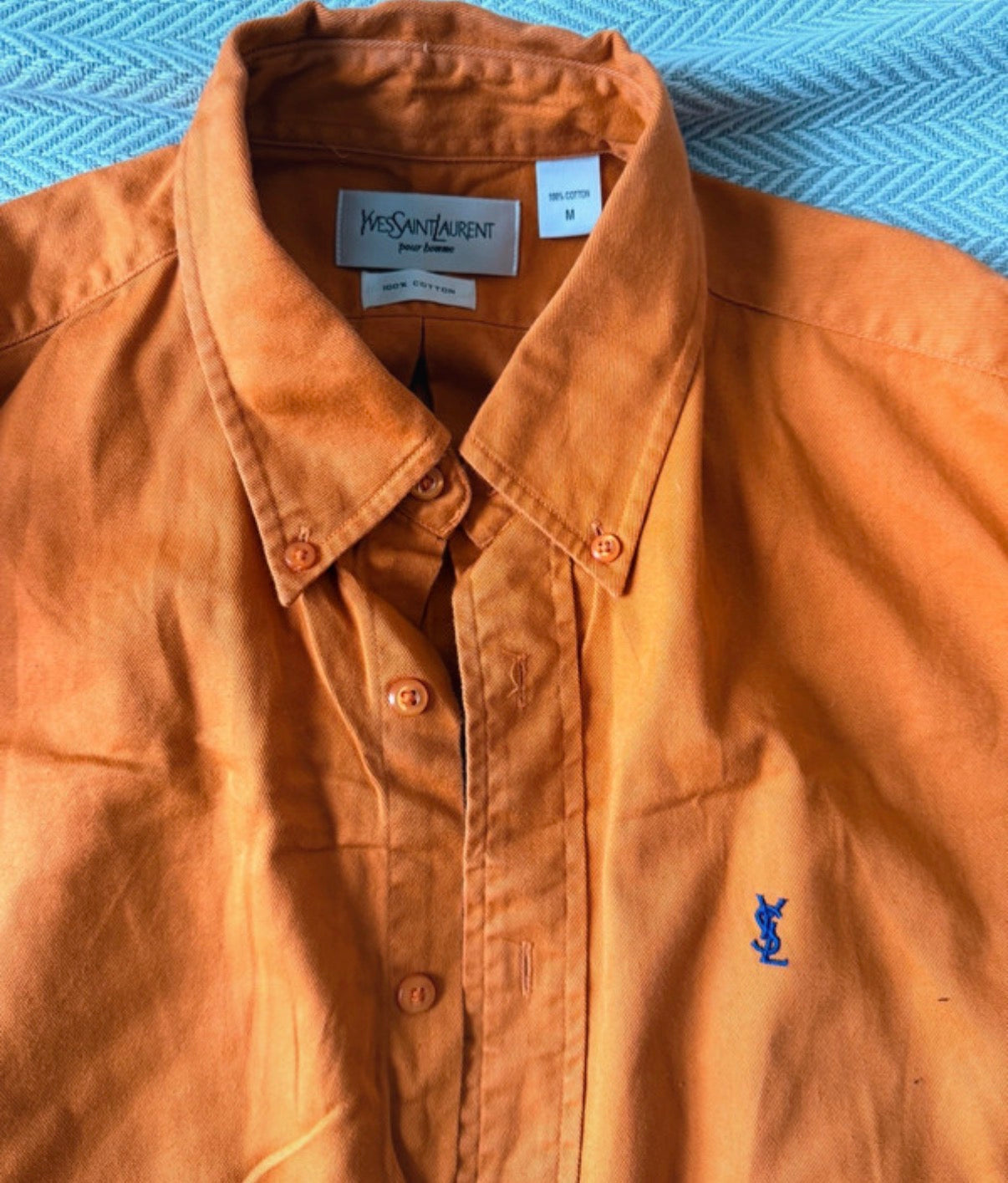 YSL Yves Saint Laurent Orange long sleeve button dow men’s shirt size M DBXM0048
