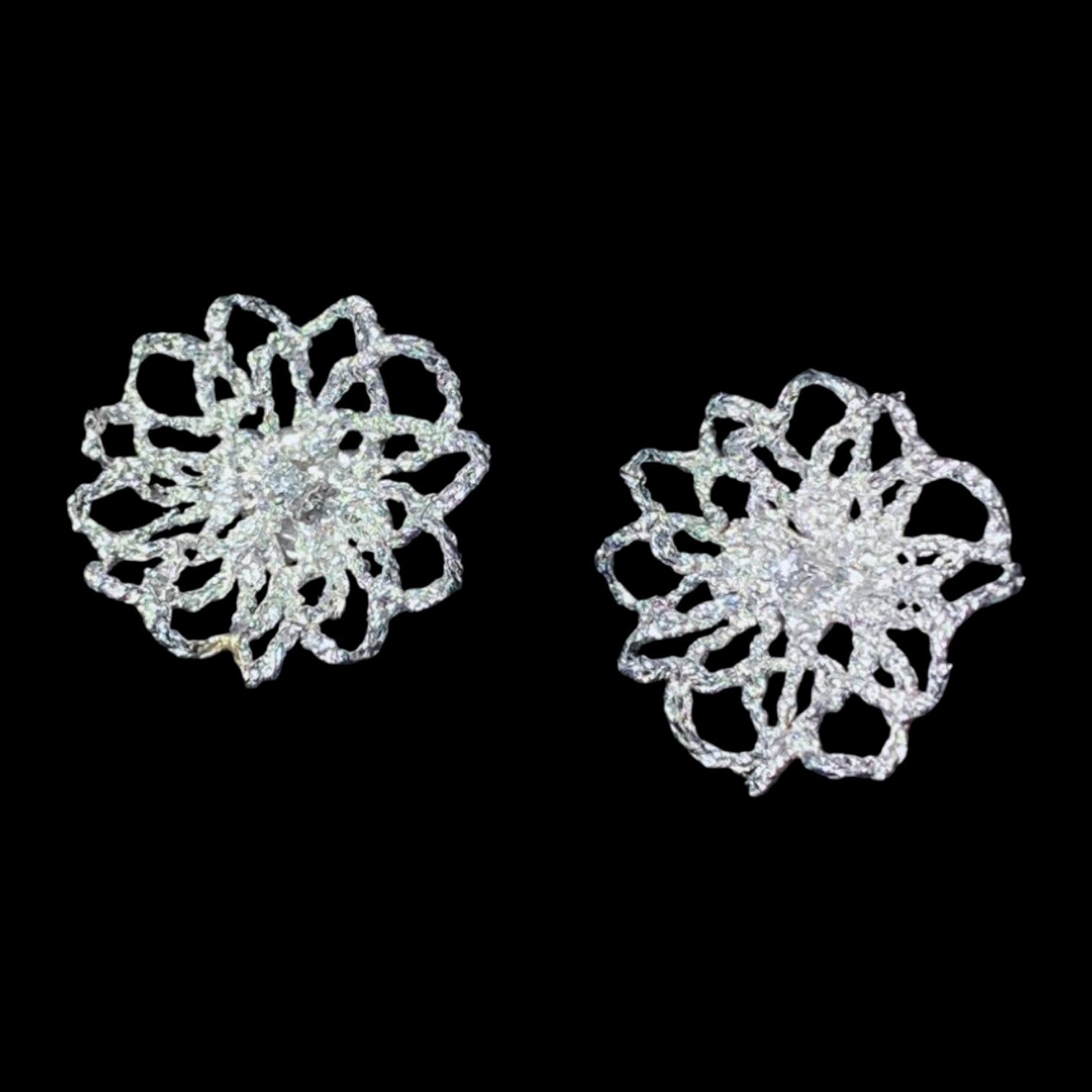 0.56ct White Diamond Carved Flower Earrings set in 18K White Gold