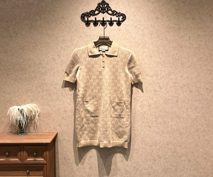 Gucci Khaki Double G Monogram All-over Silver Thread Knit Dress / Size L / Brand New with Hangtag / 45490 SYCF45490