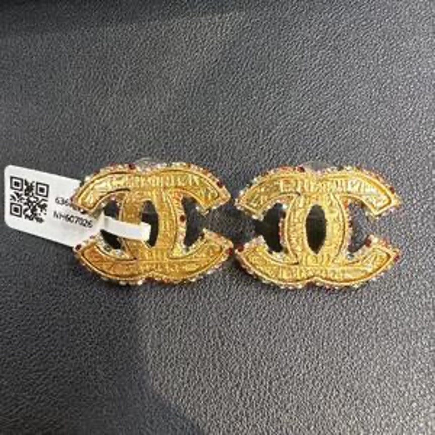CHANEL Egyptian Gold Double C Stud Earrings NH607026