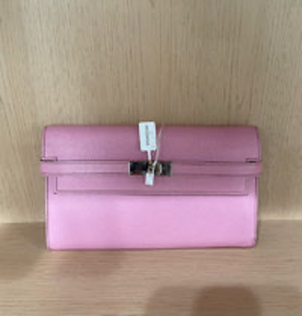 HERMES/Hermes Cherry Blossom Pink Silver Buckle Kelly Long Wallet 3072605284926