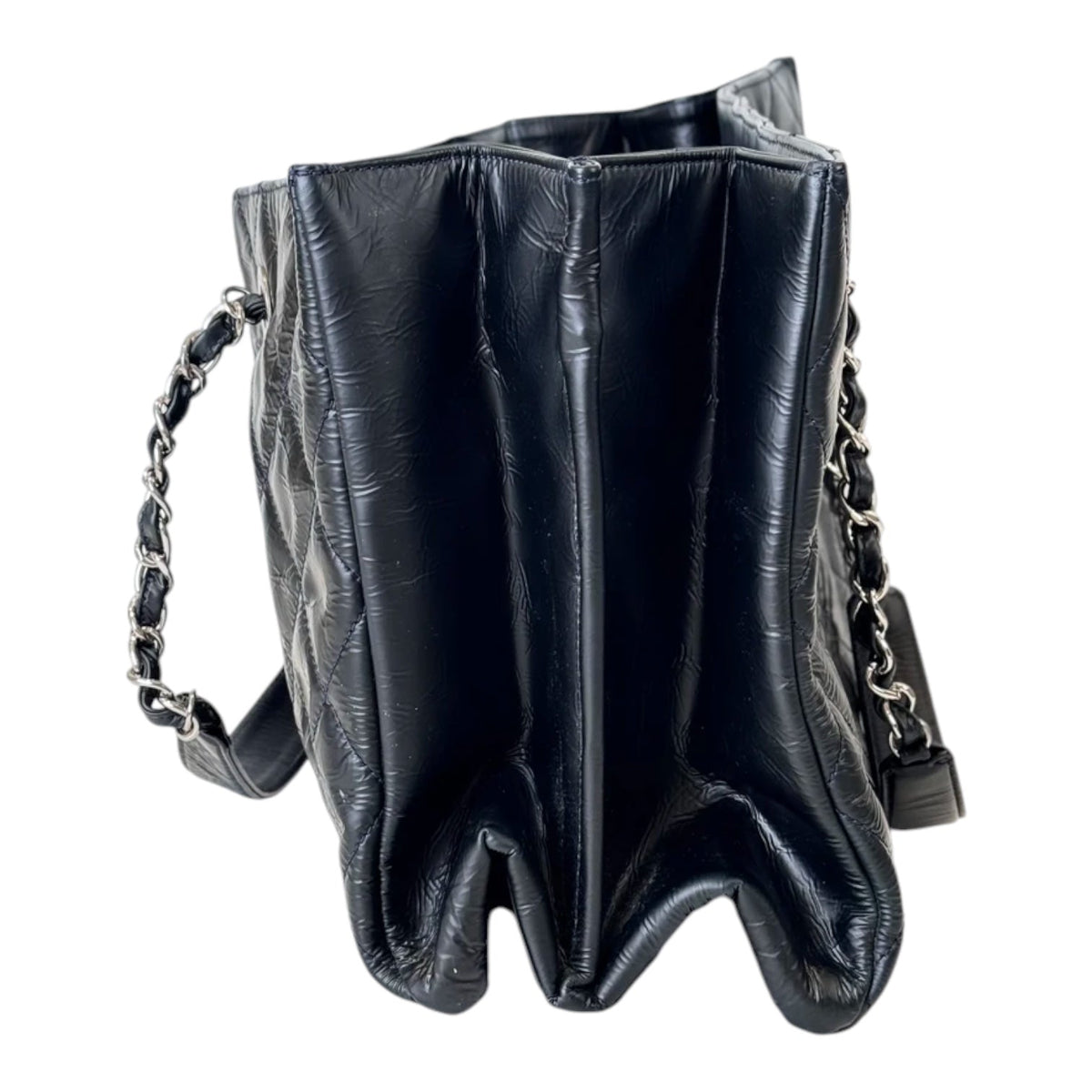 Chanel Black Shiny Leather Shopping Tote Bag