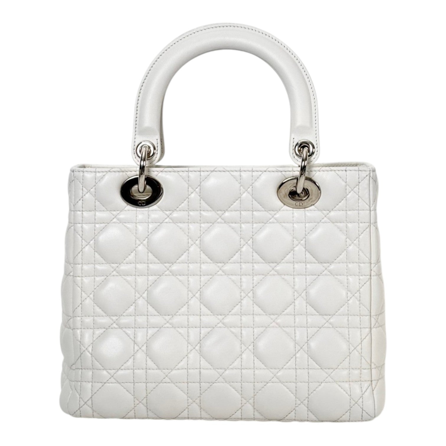 Dior White Medium Lady Dior in Lambskin