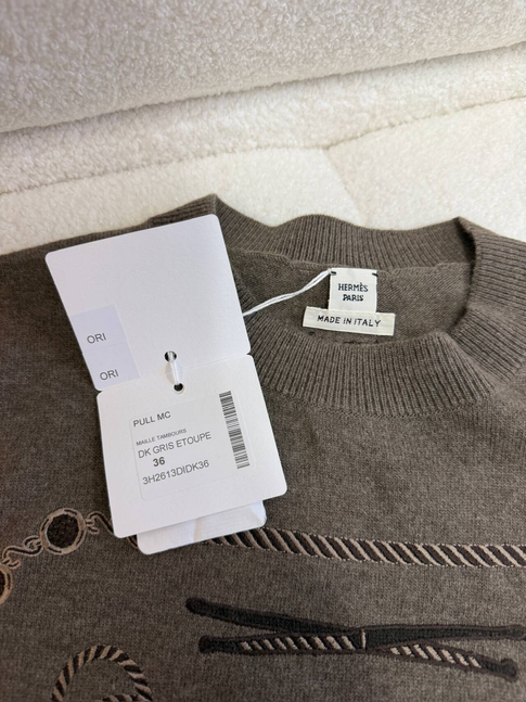 Hermès Embroidered Knit Top - Taupe