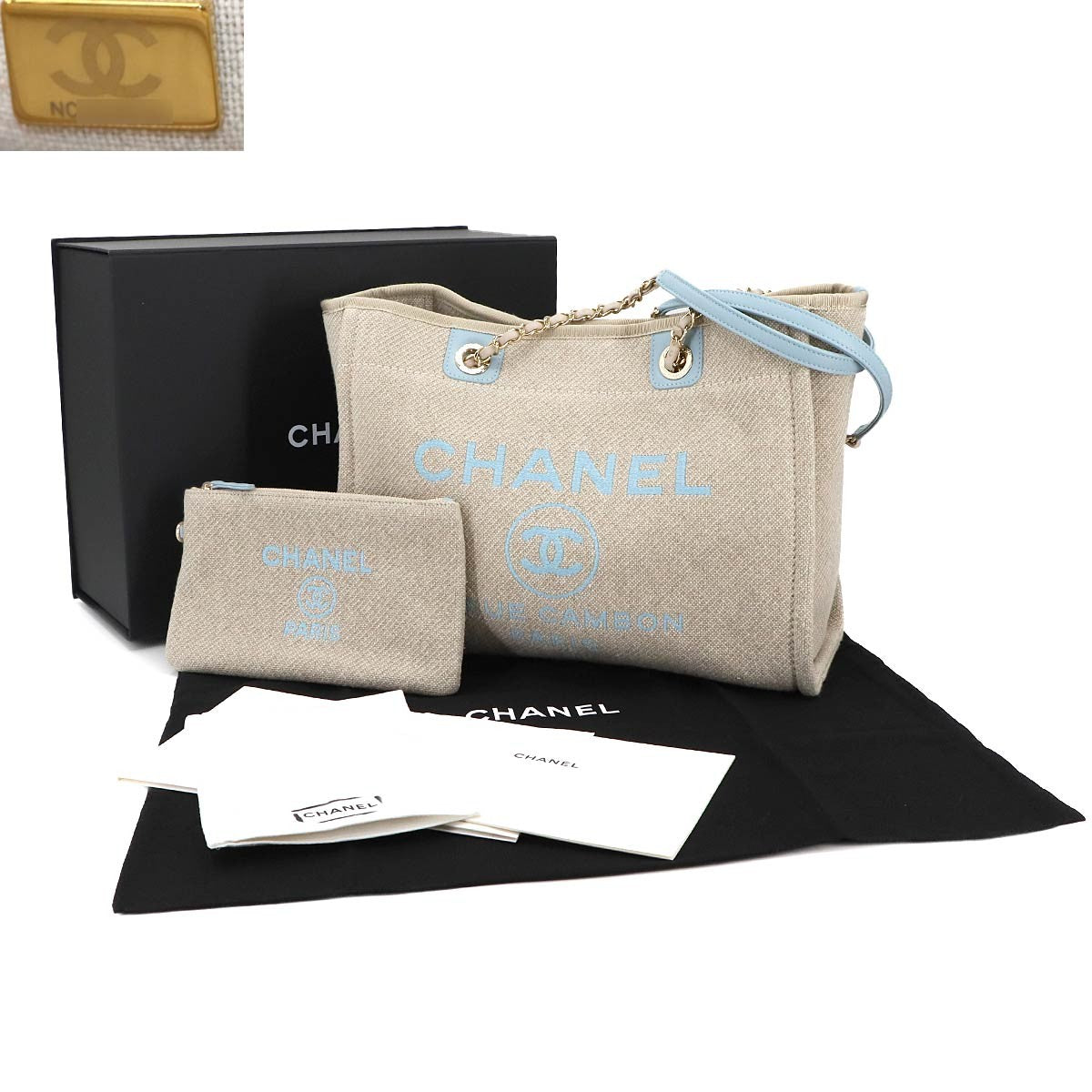 CHANEL Deauville MM Chain Tote Bag Canvas Leder Beige A67001 Handtasche 902995651