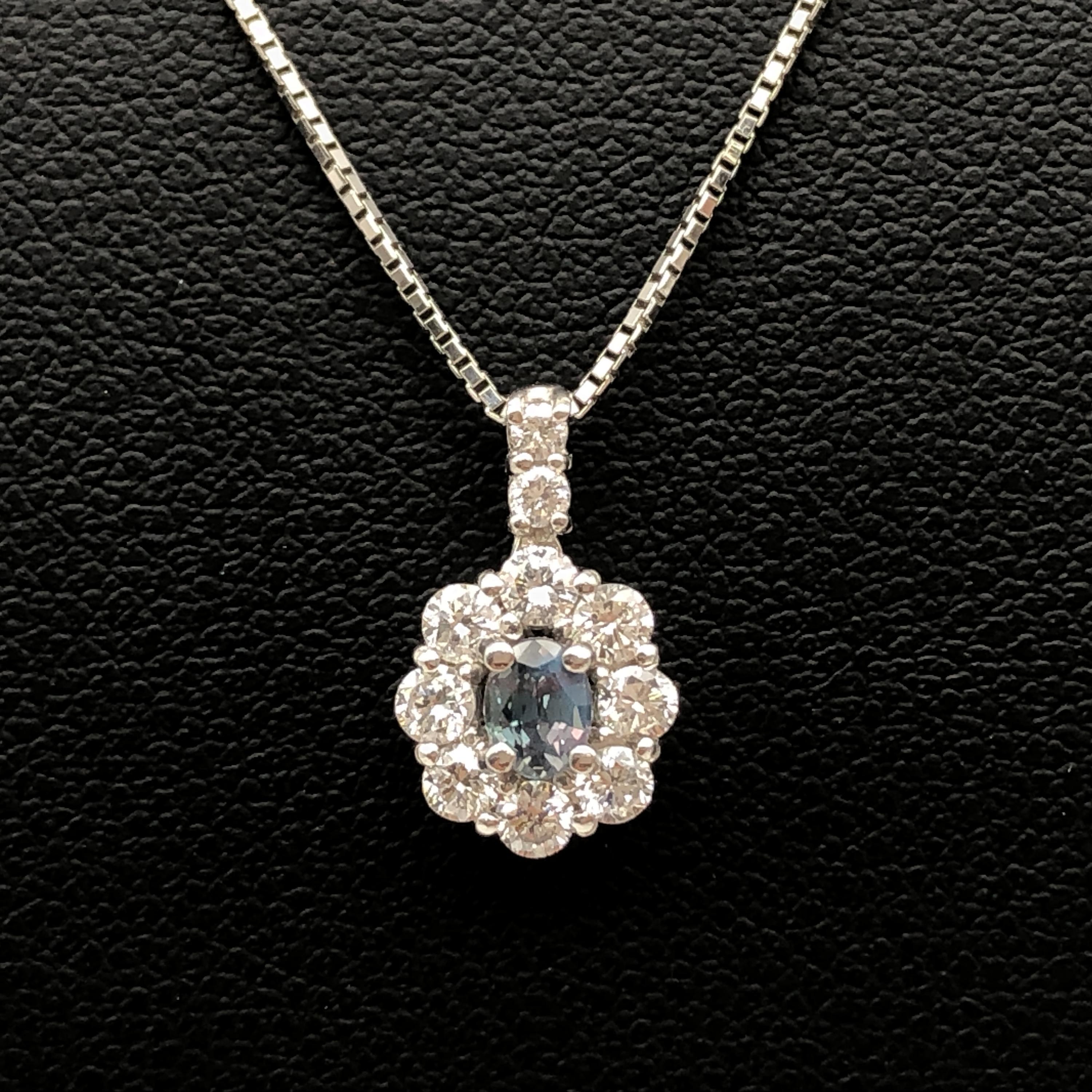 Custom Jewelry 1P Alexandrite & Diamond Necklace, A(0.20ct), D(0.35ct), PT950/PT850, 3.7g, 19inch, Sorting Included C297492