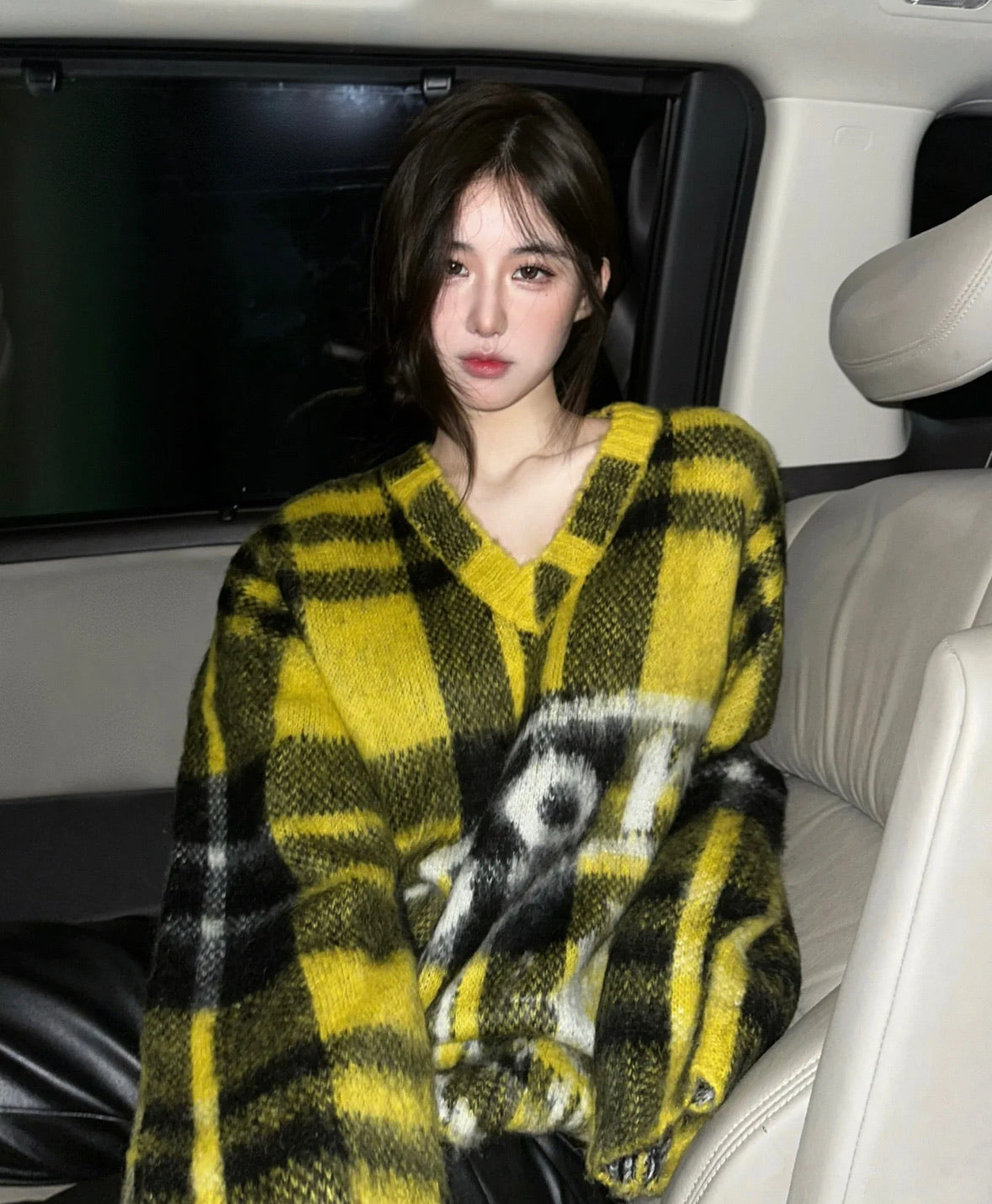 Christian Dior Yellow Plaid Mohair Cardigan Sweater