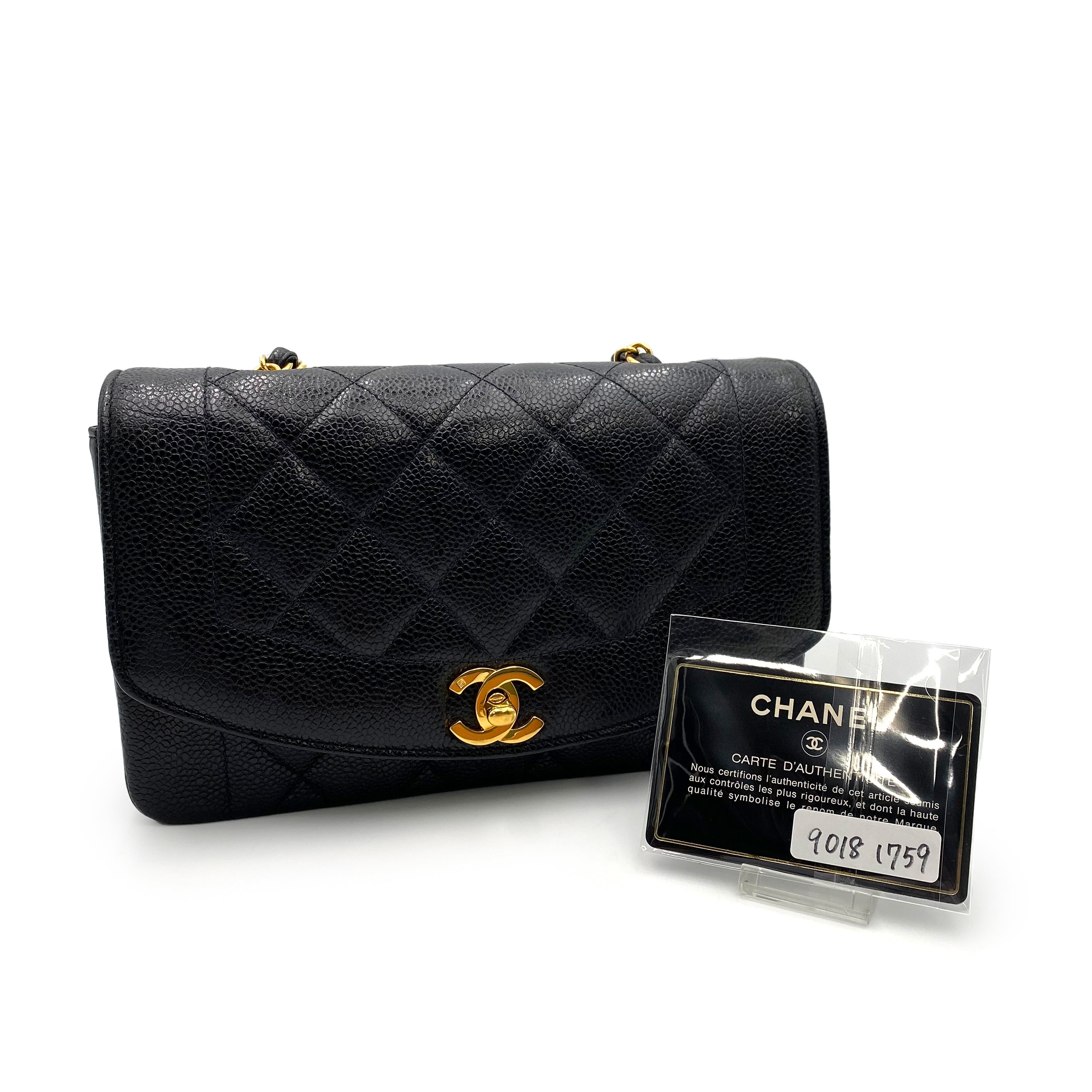 CHANEL VINTAGE DIANA SMALL CHAIN SHOULDER BAG BLACK CAVIAR SKIN 90181759