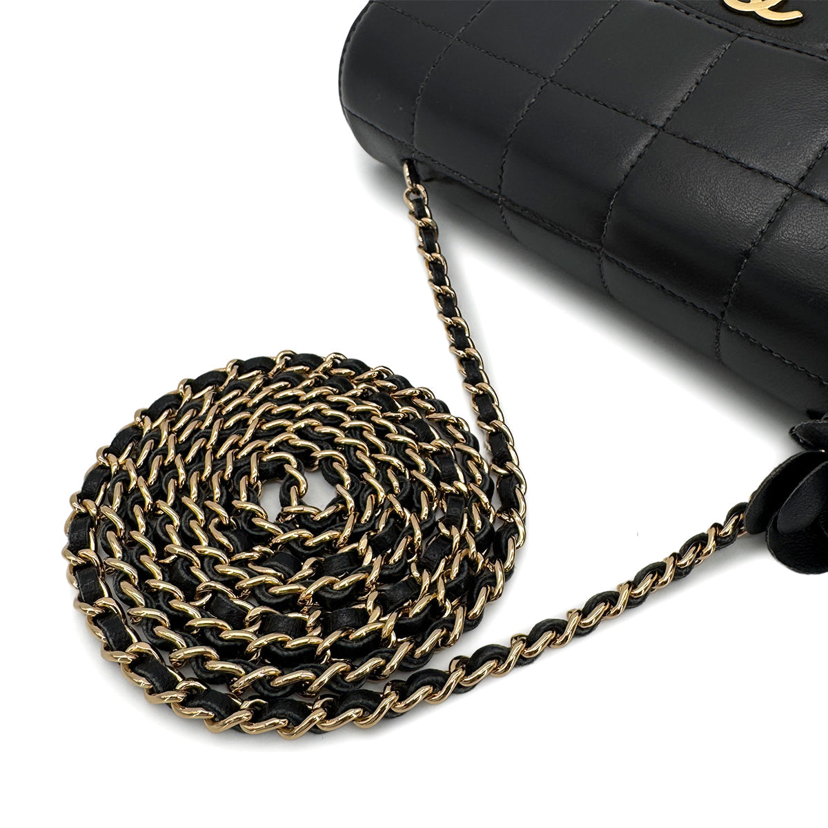 CHANEL VINTAGE MINI CHOCOLATE BAR FLOWER BLACK LAMB SKIN 90197092
