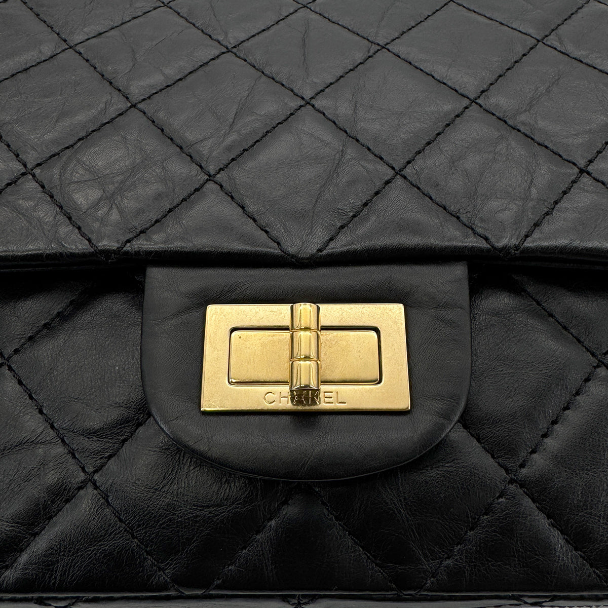 CHANEL 2.55 CHAIN SHOULDER BAG BLACK CALF LEATHER 90197993
