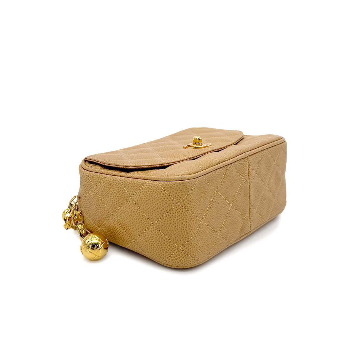 CHANEL VINTAGE BIJOU CHAIN SHOULDER BAG BEIGE CAVIAR SKIN 90198105 - PURPOSE