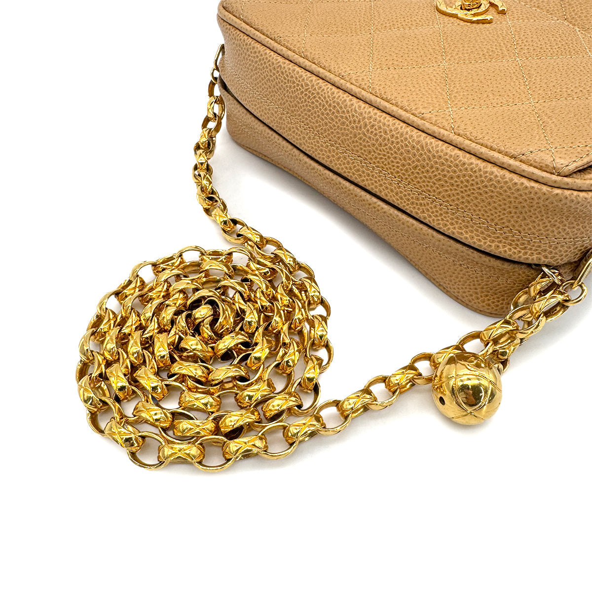 CHANEL VINTAGE BIJOU CHAIN SHOULDER BAG BEIGE CAVIAR SKIN 90198105 - PURPOSE