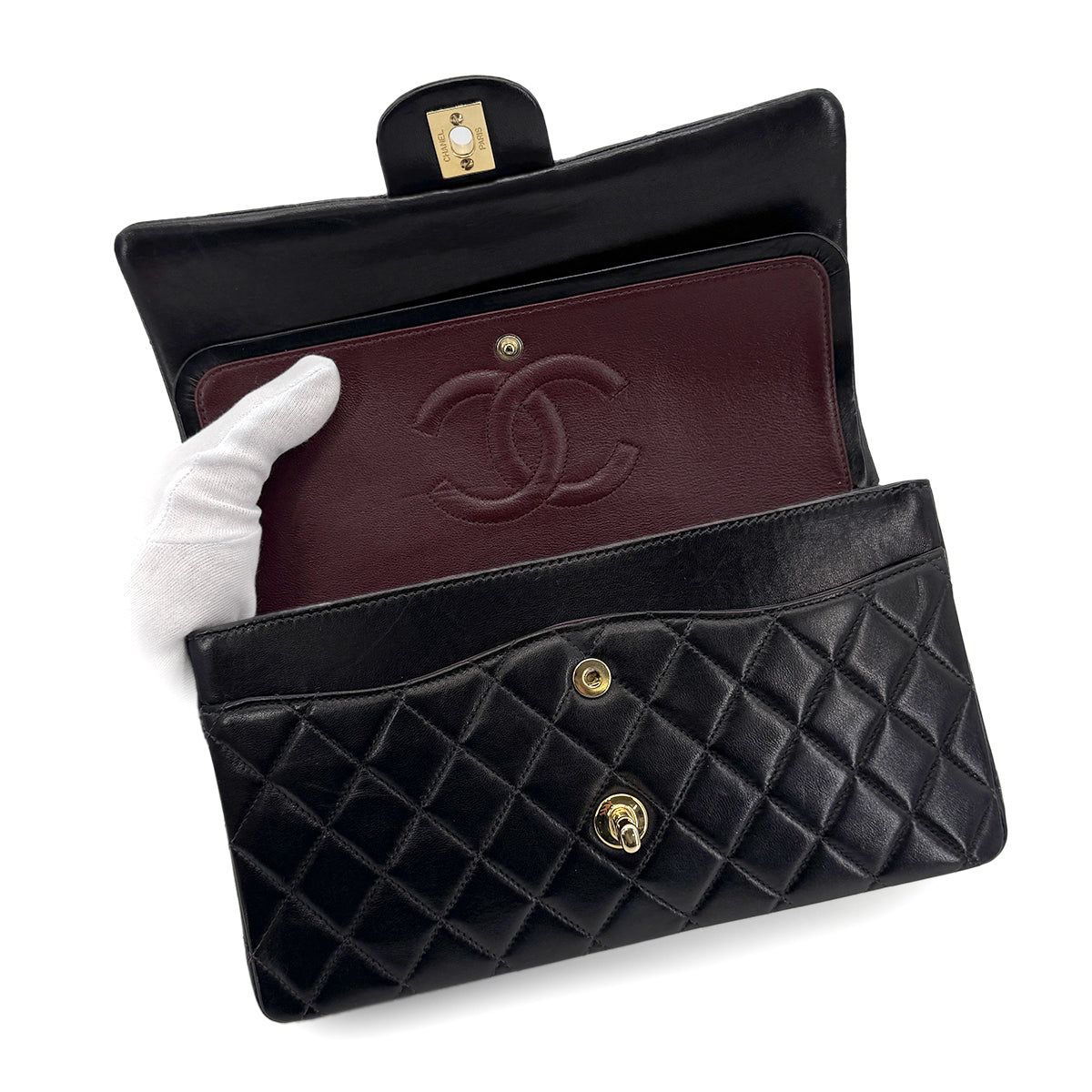 CHANEL VINTAGE CLASSIC FLAP MEDIUM CHAIN SHOULDER BAG BLACK LAMB SKIN 90204386