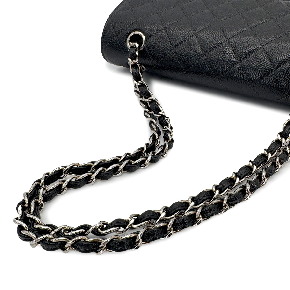 CHANEL VINTAGE CLASSIC FLAP MEDIUM CHAIN SHOULDER BAG BLACK CAVIAR SKIN SHW 90207860