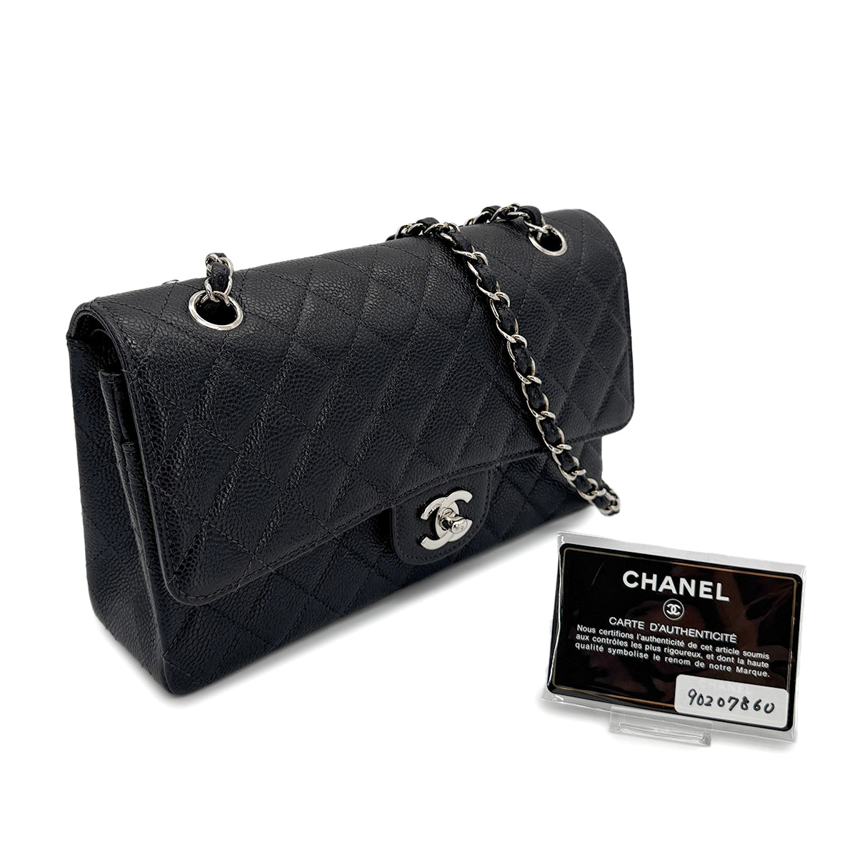 CHANEL VINTAGE CLASSIC FLAP MEDIUM CHAIN SHOULDER BAG BLACK CAVIAR SKIN SHW 90207860