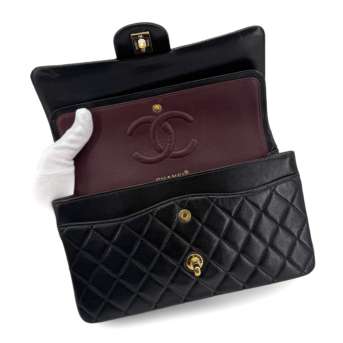 CHANEL VINTAGE CLASSIC FLAP MEDIUM CHAIN SHOULDER BAG BLACK LAMB SKIN 90208126