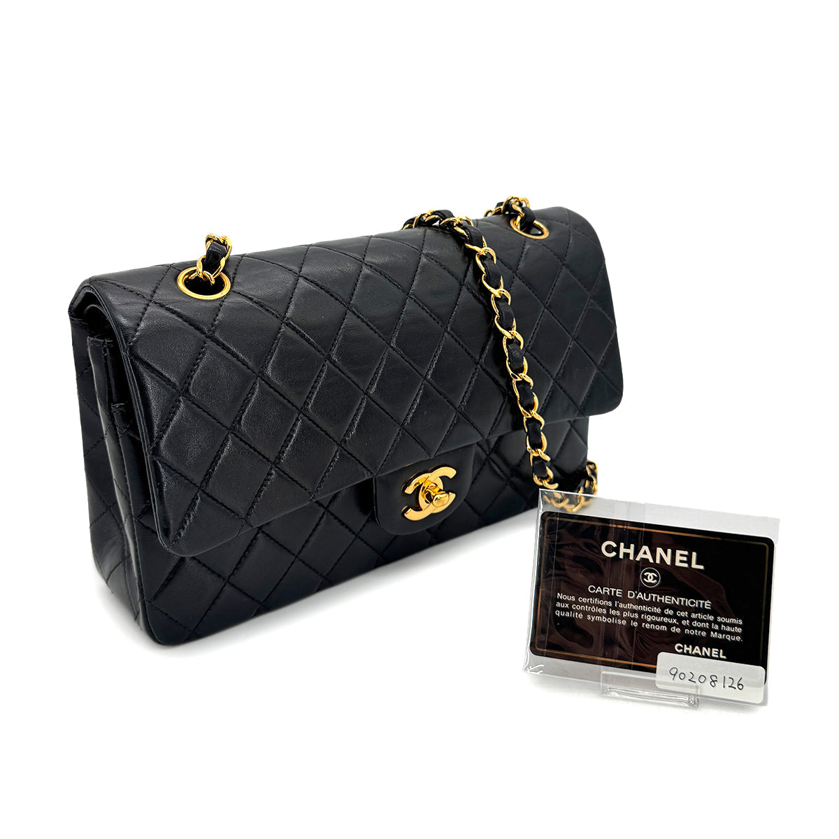 CHANEL VINTAGE CLASSIC FLAP MEDIUM CHAIN SHOULDER BAG BLACK LAMB SKIN 90208126