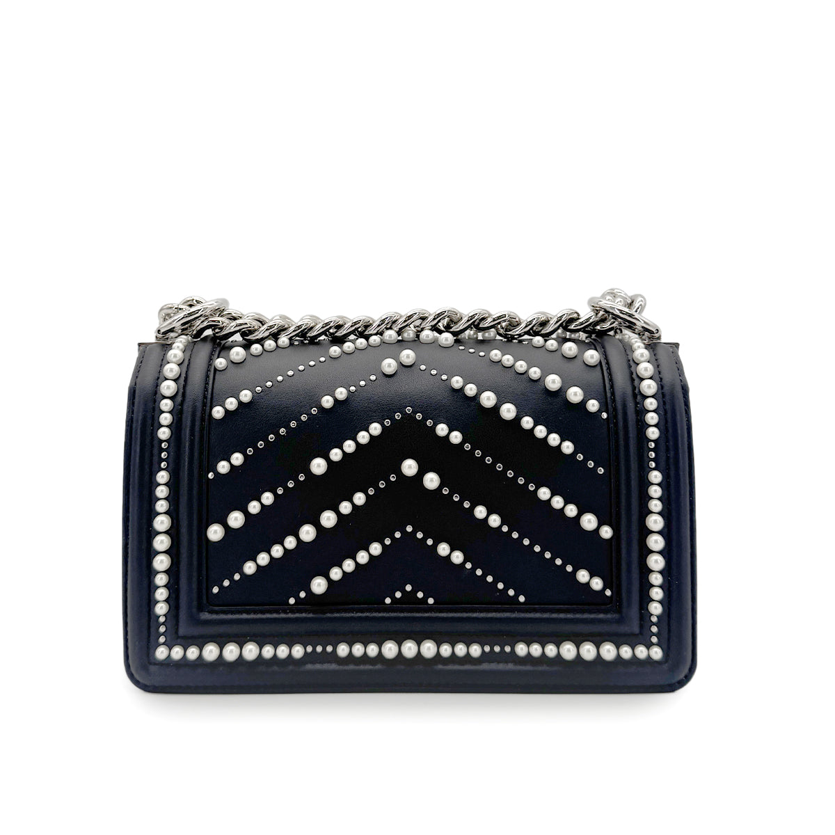 CHANEL PEARL BOYCHANEL SMALL CHAIN SHOULDER BAG BLACK LEATHER 90208965