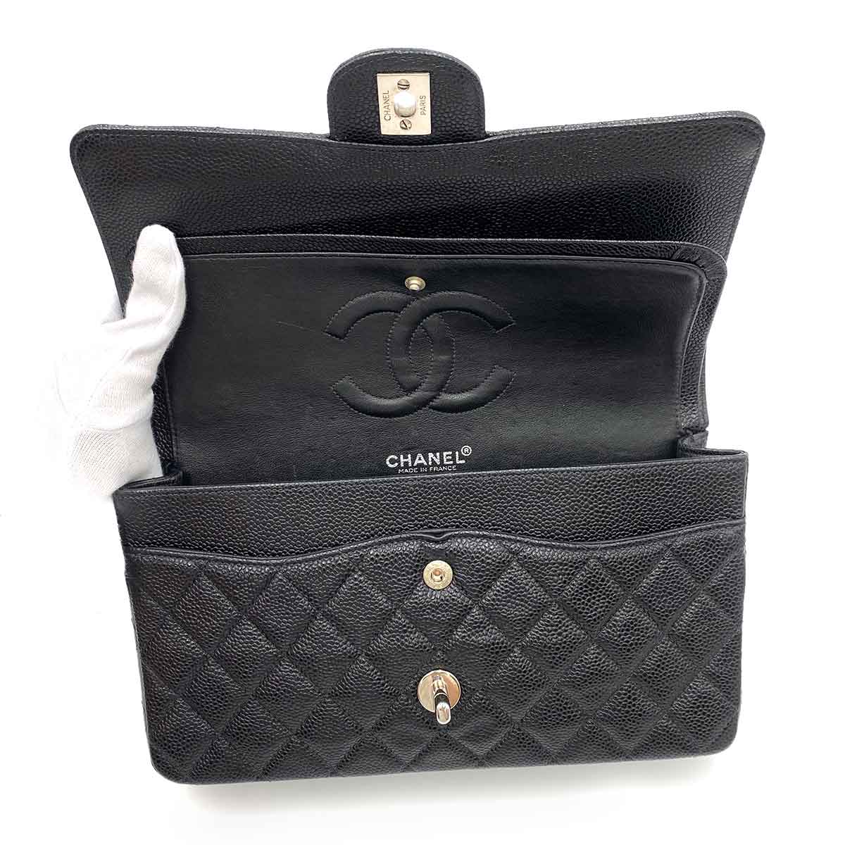 CHANEL VINTAGE CLASSIC FLAP MEDIUM CHAIN SHOULDER BAG BLACK CAVIAR SKIN SHW 90212711