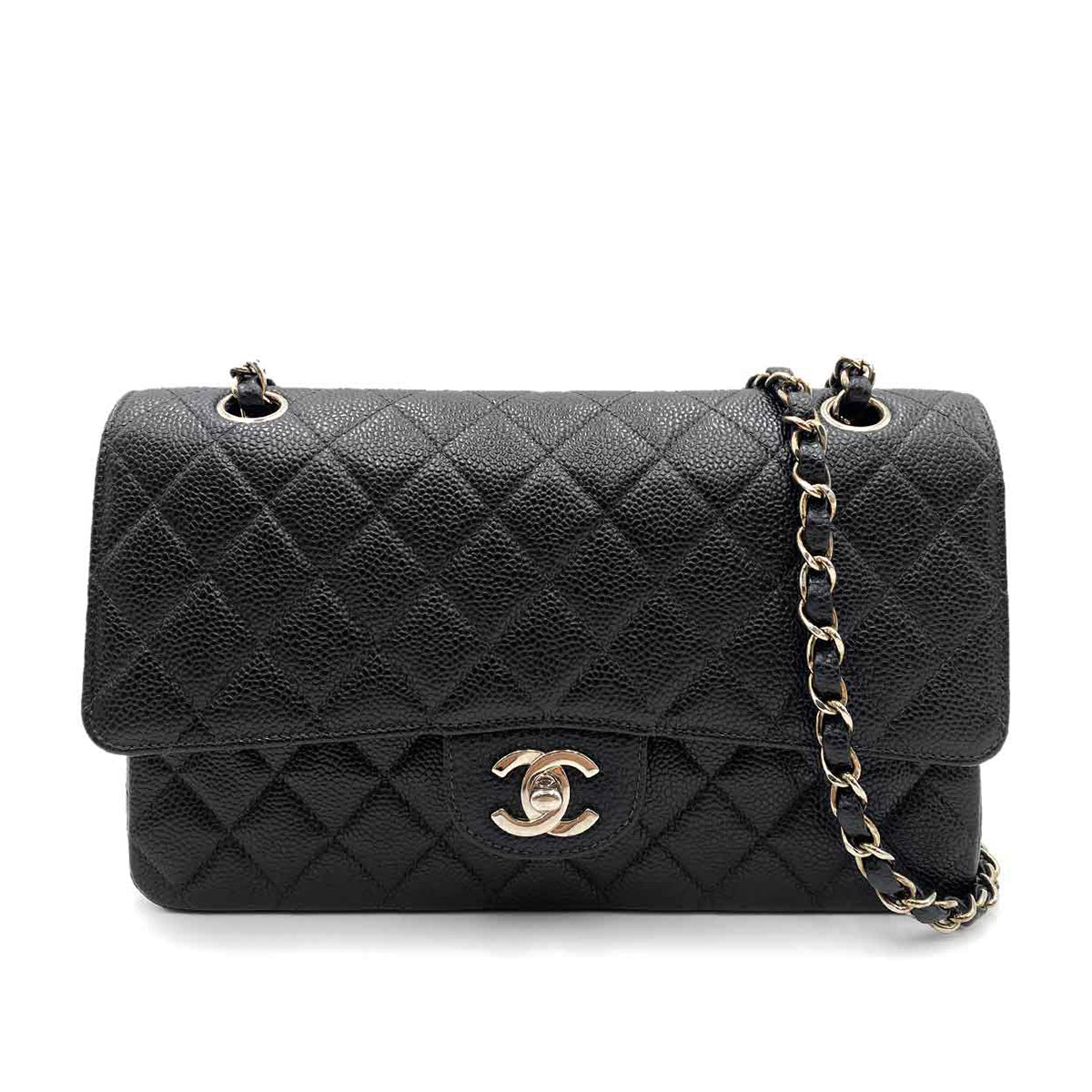 CHANEL VINTAGE CLASSIC FLAP MEDIUM CHAIN SHOULDER BAG BLACK CAVIAR SKIN SHW 90212711