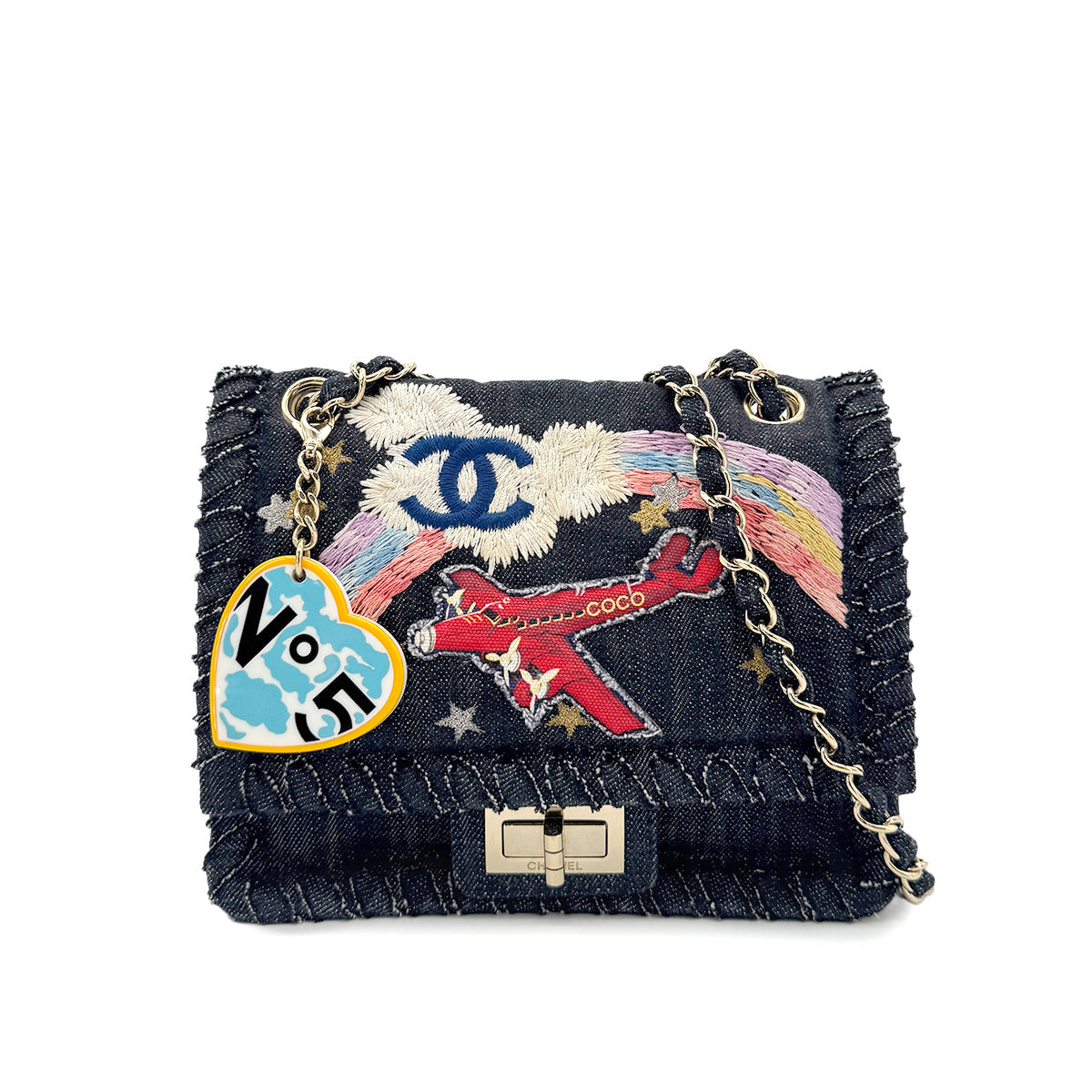 CHANEL VINTAGE 2.55 NIGHT FLIGHT CHAIN SHOULDER BAG DENIM 90214964