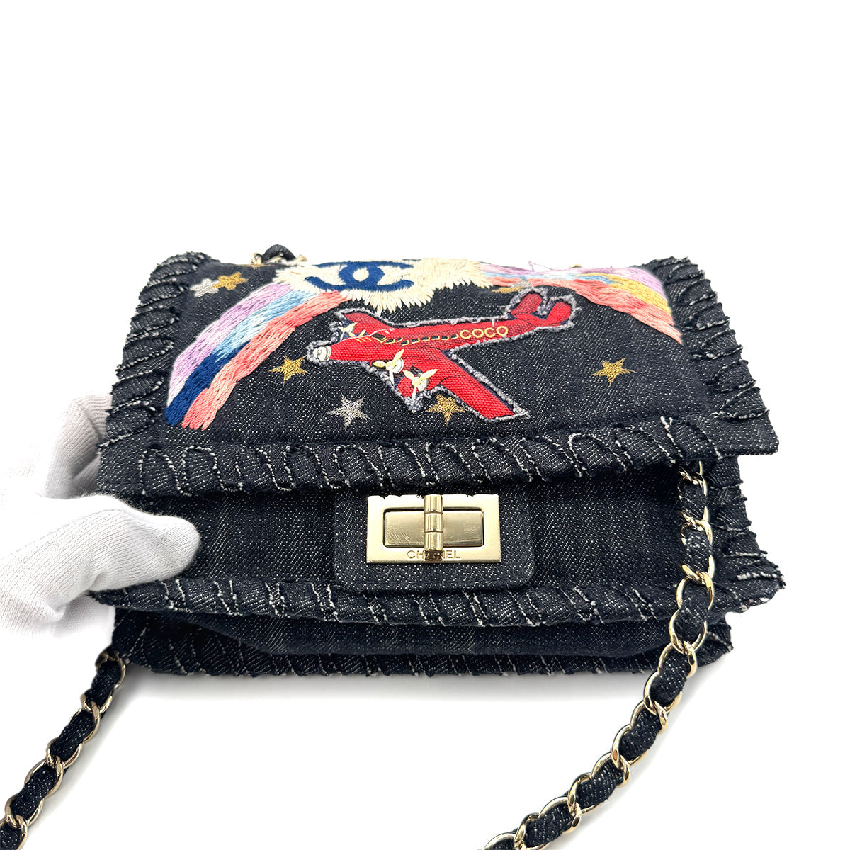 CHANEL VINTAGE 2.55 NIGHT FLIGHT CHAIN SHOULDER BAG DENIM 90214964