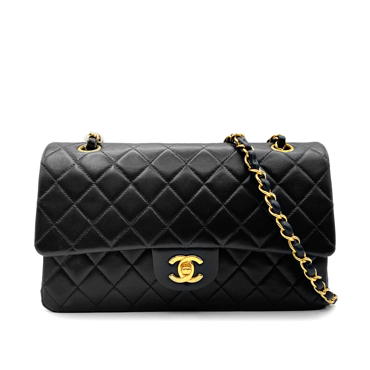 CHANEL VINTAGE CLASSIC FLAP MEDIUM CHAIN SHOULDER BAG BLACK LAMB SKIN 90215287
