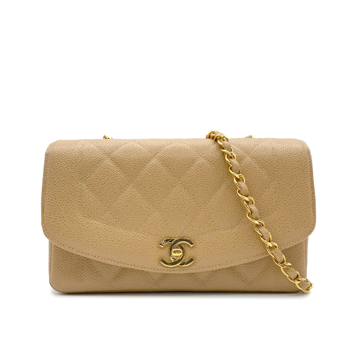 CHANEL VINTAGE DIANA SMALL CHAIN SHOULDER BAG BEIGE CAIVAR SKIN 90223306 - PURPOSE