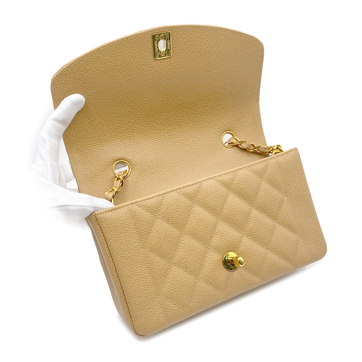 CHANEL VINTAGE DIANA SMALL CHAIN SHOULDER BAG BEIGE CAIVAR SKIN 90223306 - PURPOSE