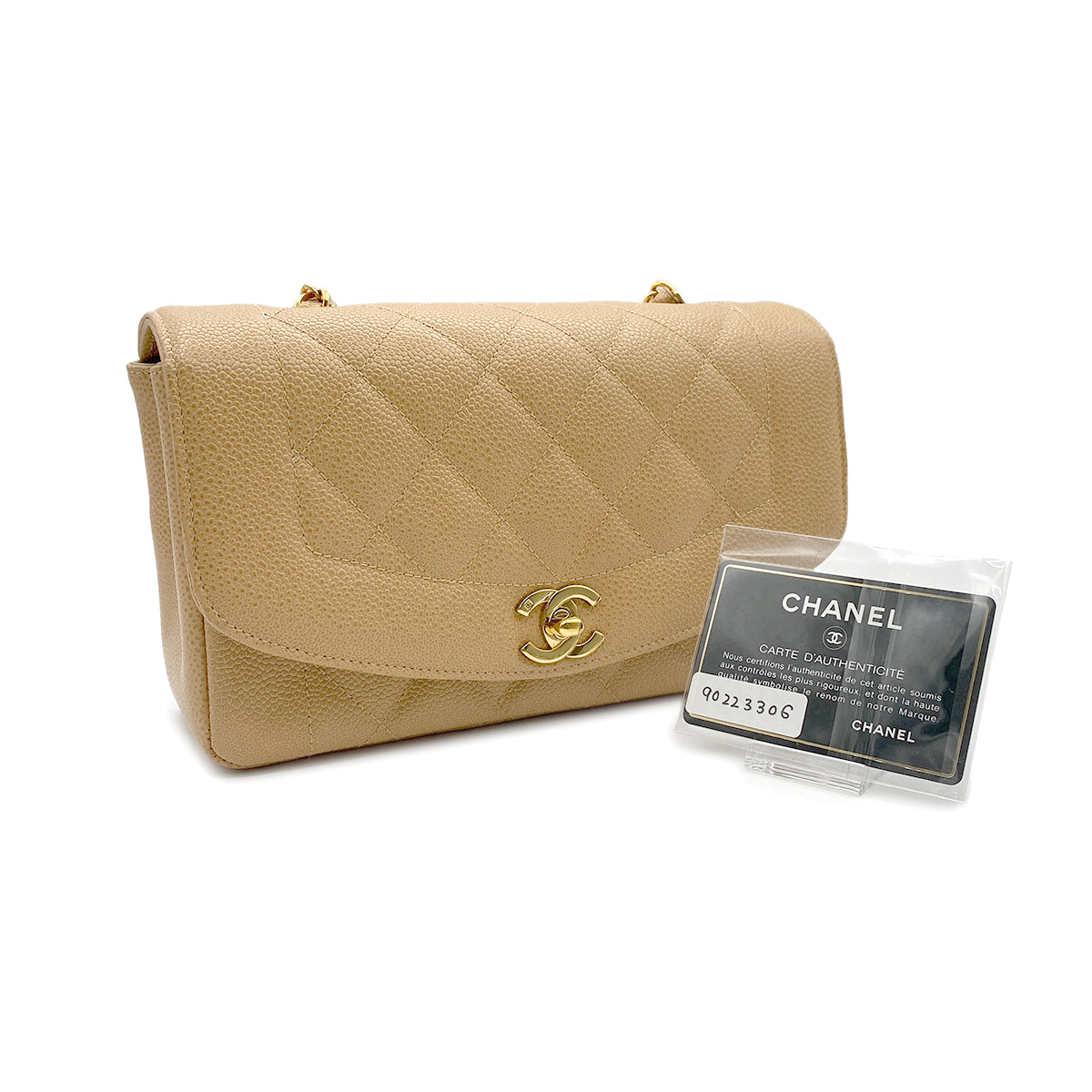CHANEL VINTAGE DIANA SMALL CHAIN SHOULDER BAG BEIGE CAIVAR SKIN 90223306 - PURPOSE