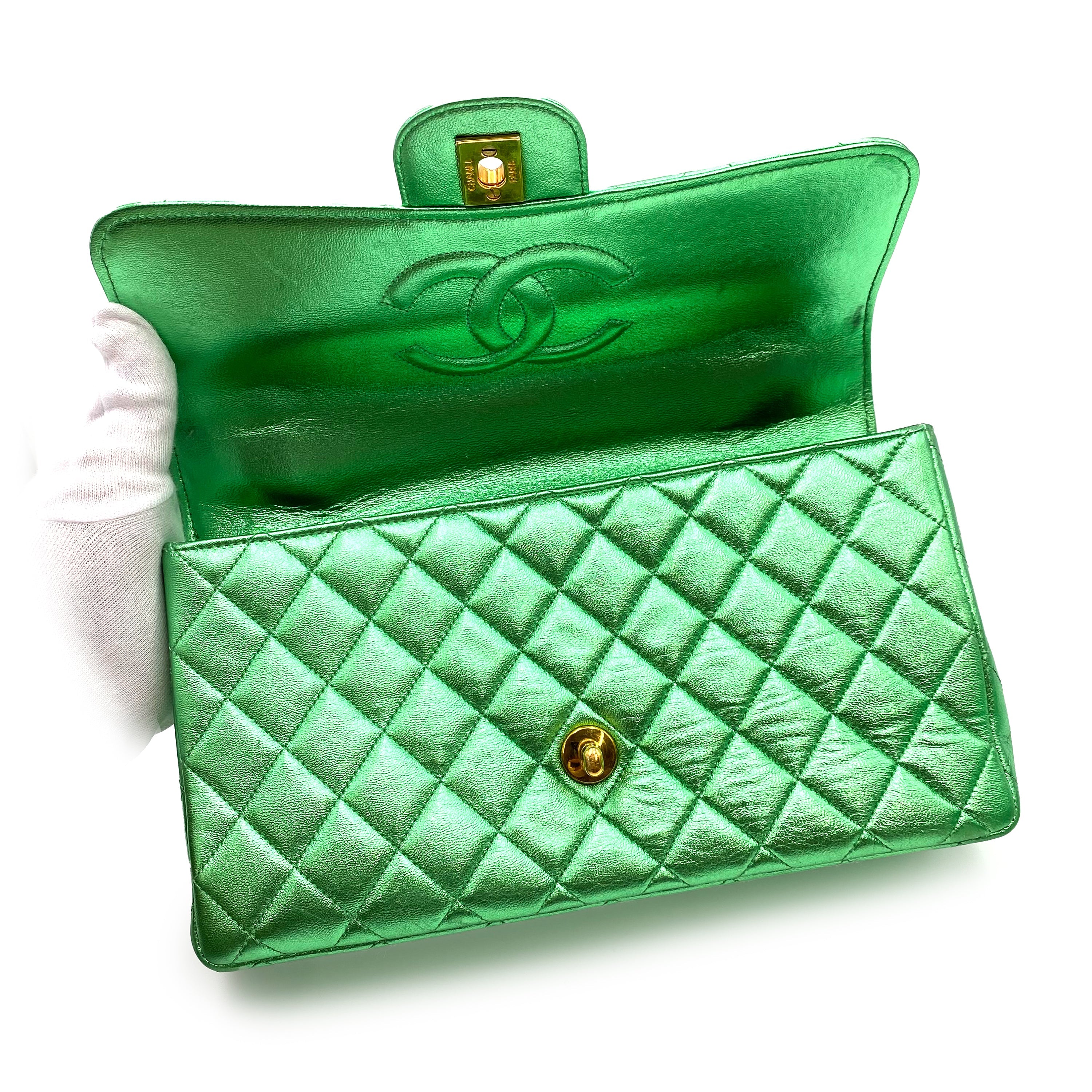 CHANEL VINTAGE PARENT-CHILD BAG METALLIC GREEN LAMB SKIN 90228454 - PURPOSE
